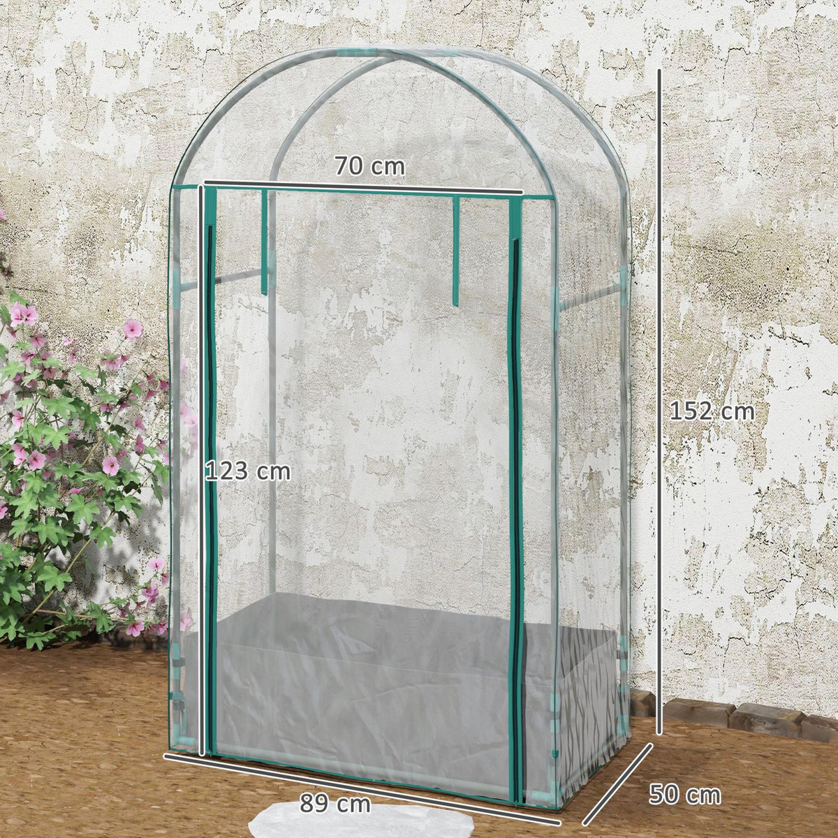 OUTSUNNY Mini serre de jardin balcon - porte enroulable zippée, sac plantation - 89 x 50 x 152 cm - acier PVC transparent