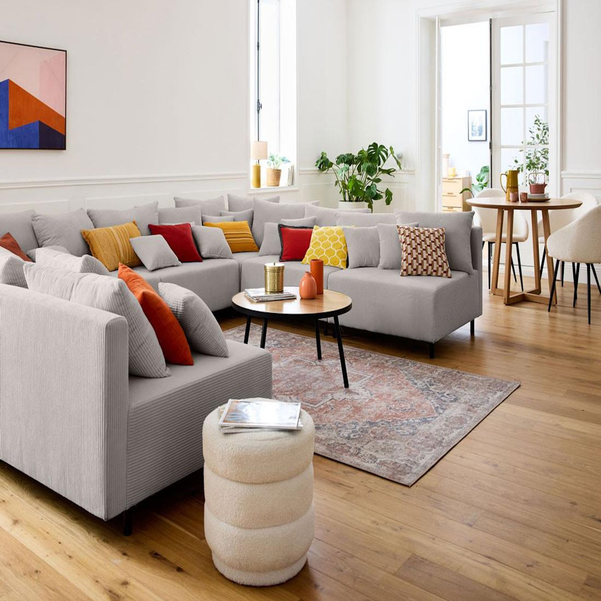 LISA DESIGN Edinburg - canapé modulable panoramique 8 places - en velours côtelé