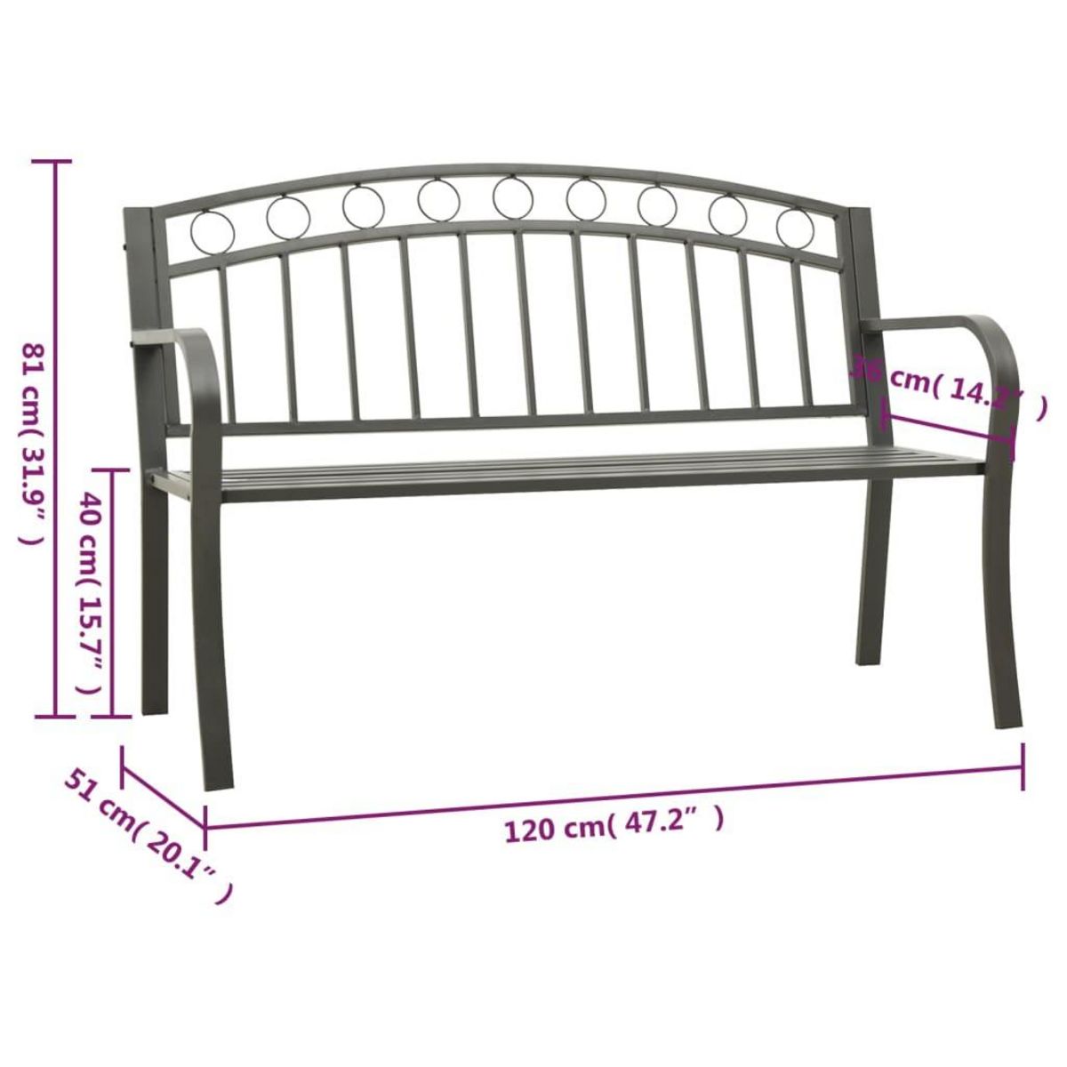 VIDAXL Banc de jardin Gris 120 cm Acier