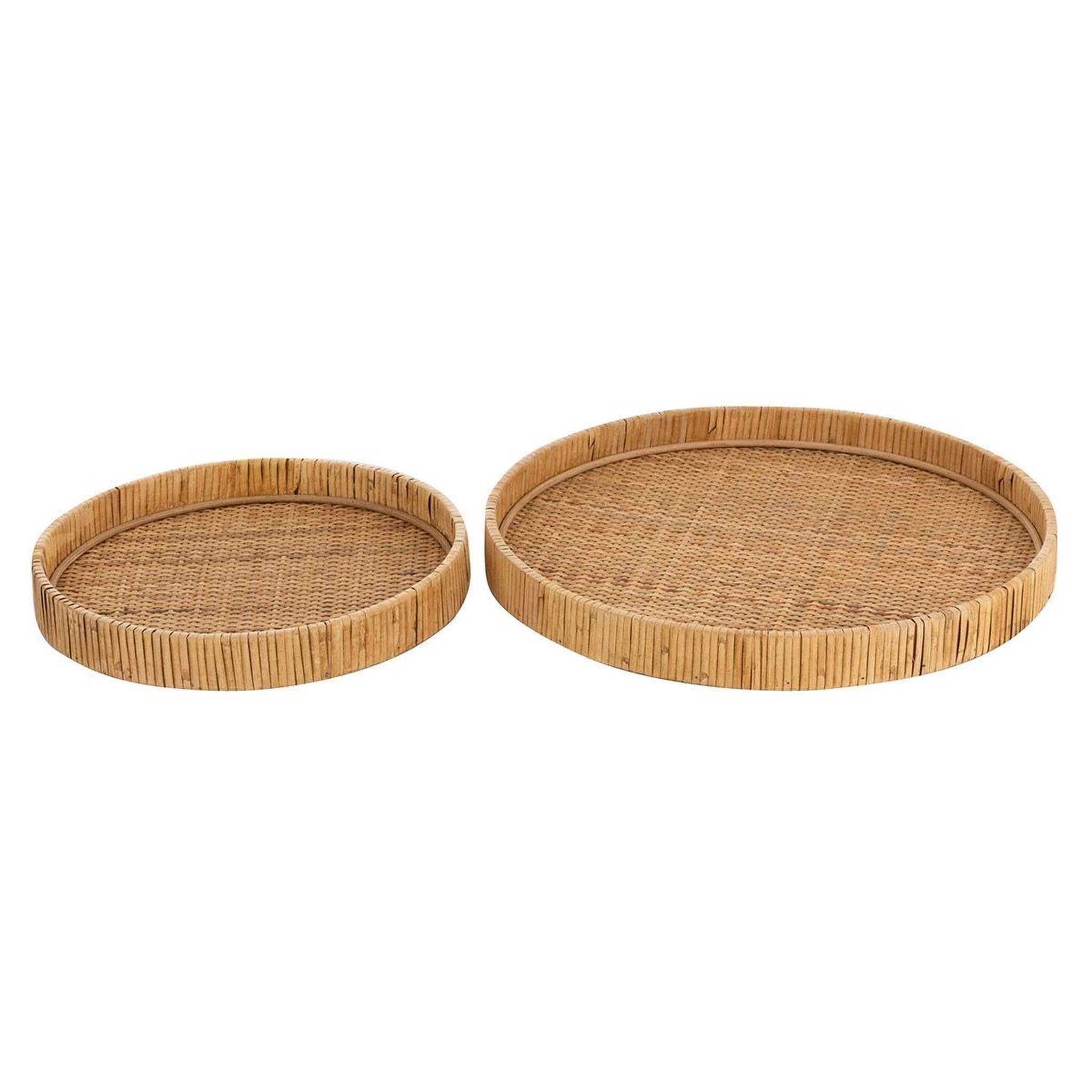 Voir la diapositive 2 : J-LINE Lot de 2 plateaux déco  rond rotin  40cm naturel