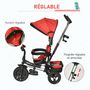 Voir la diapositive 5 : HOMCOM Tricycle enfant évolutif pare-soleil pliable canne  télescopique amovible 92 x 51 x 110 cm acier rouge noir