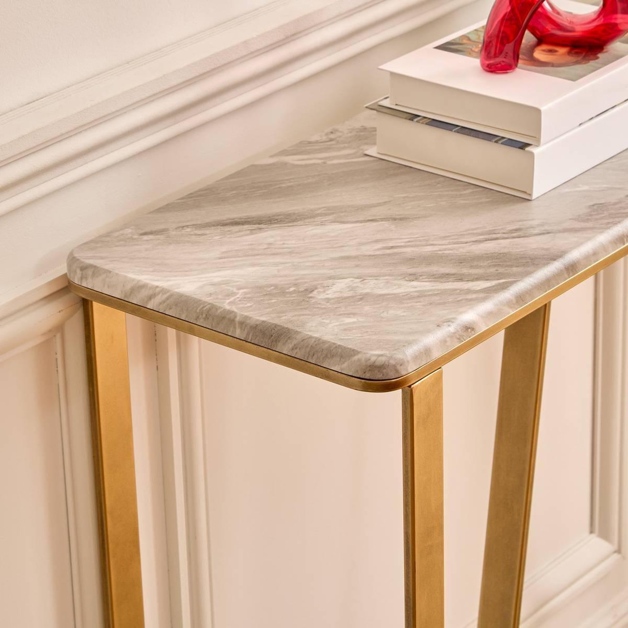 Voir la diapositive 6 : ATMOSPHERA Console Effet Marbre  Barrel  120cm Doré