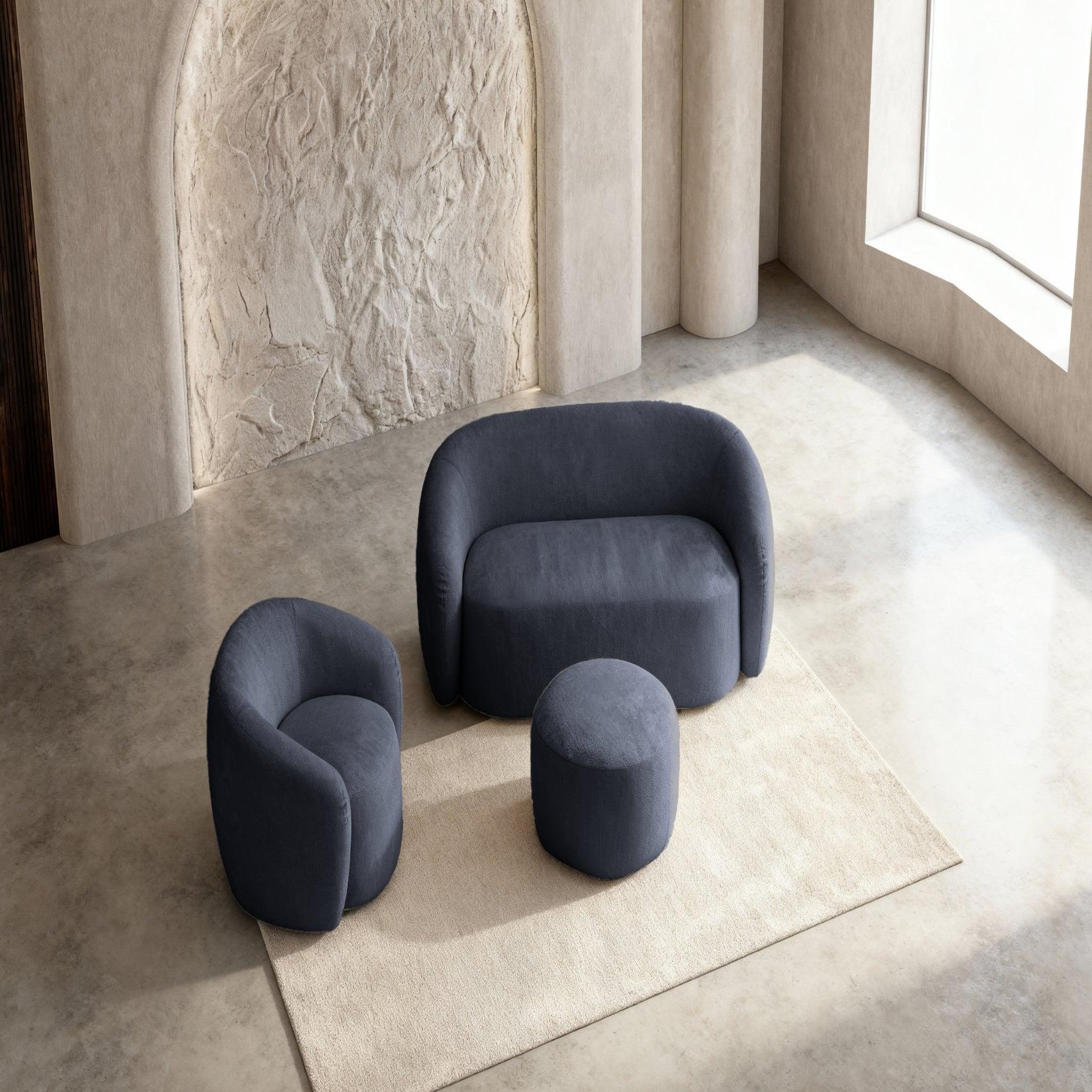 Voir la diapositive 6 : CASANOVA PARIS Aurelie - pack canapé droit 2 places + fauteuil + pouf tissu