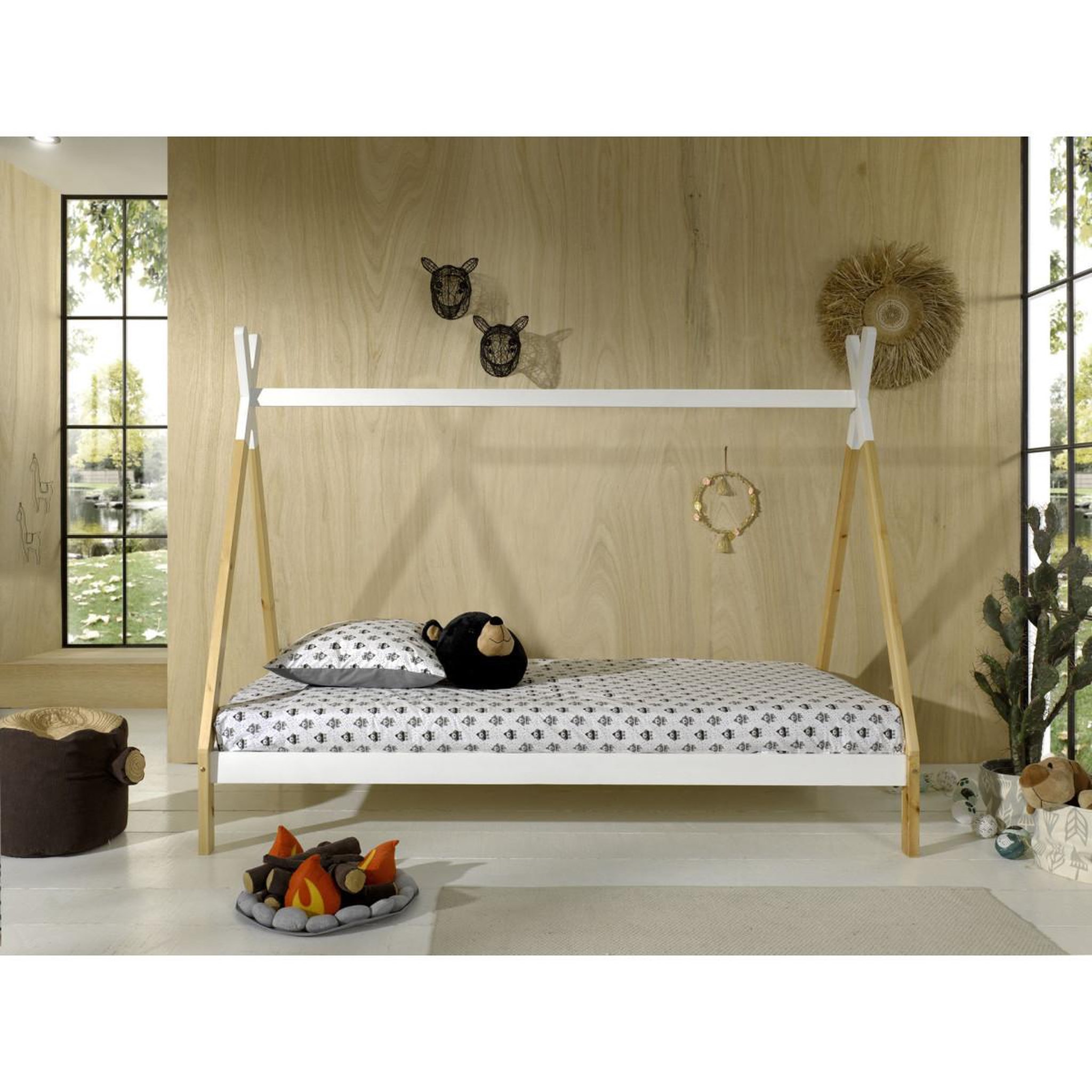 Voir la diapositive 2 : Paris Prix Lit enfant en pin massif  tipi  90x200cm blanc
