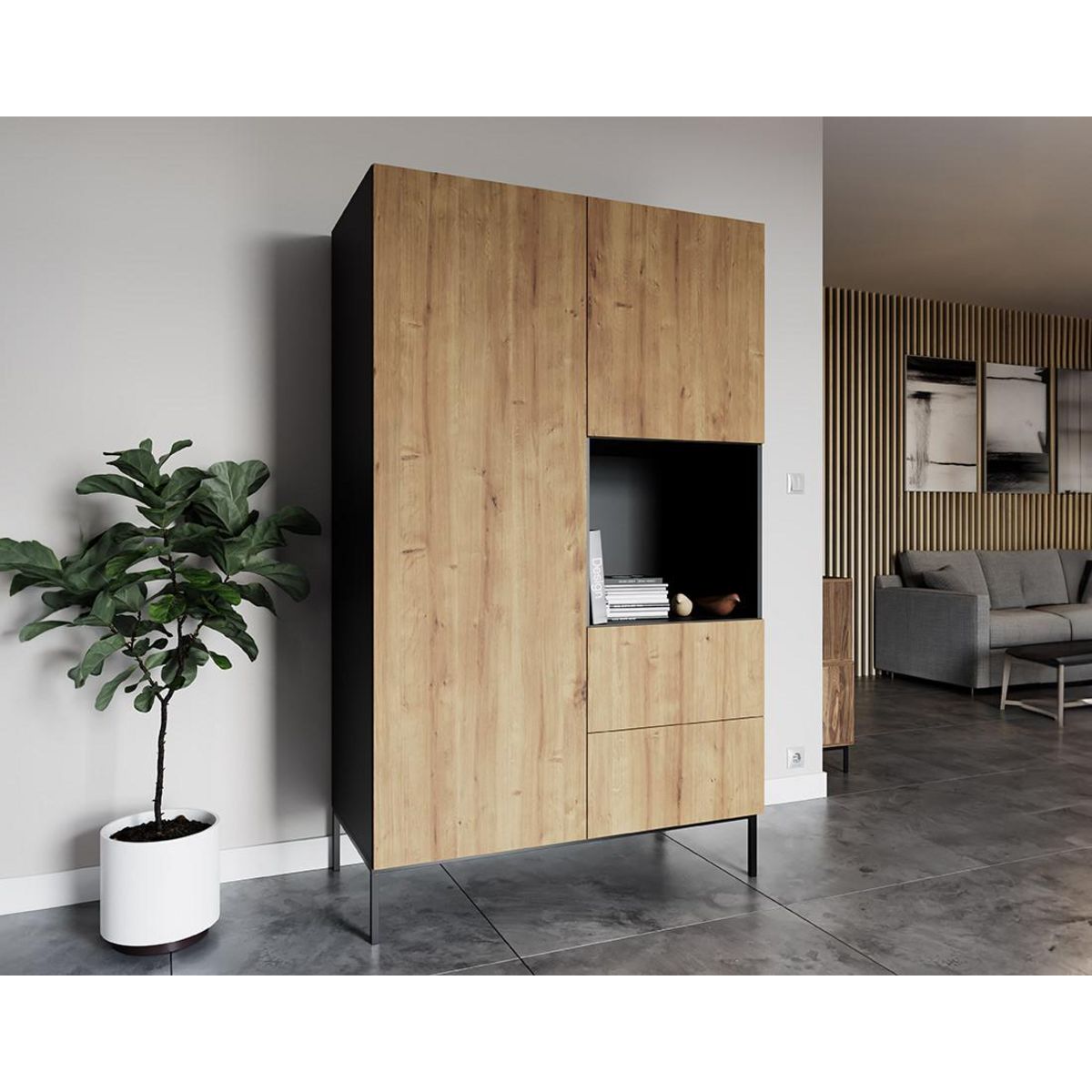 BEST MOBILIER Felicia - armoire - effet bois et noir - 120x200 cm