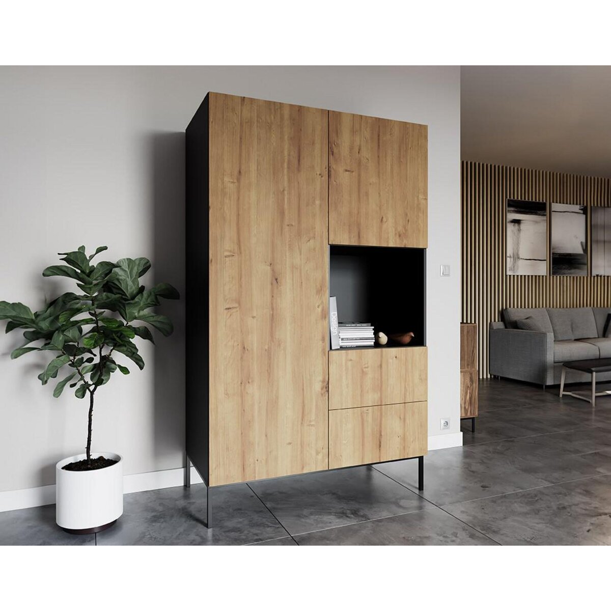 BEST MOBILIER Felicia - armoire - effet bois et noir - 120x200 cm