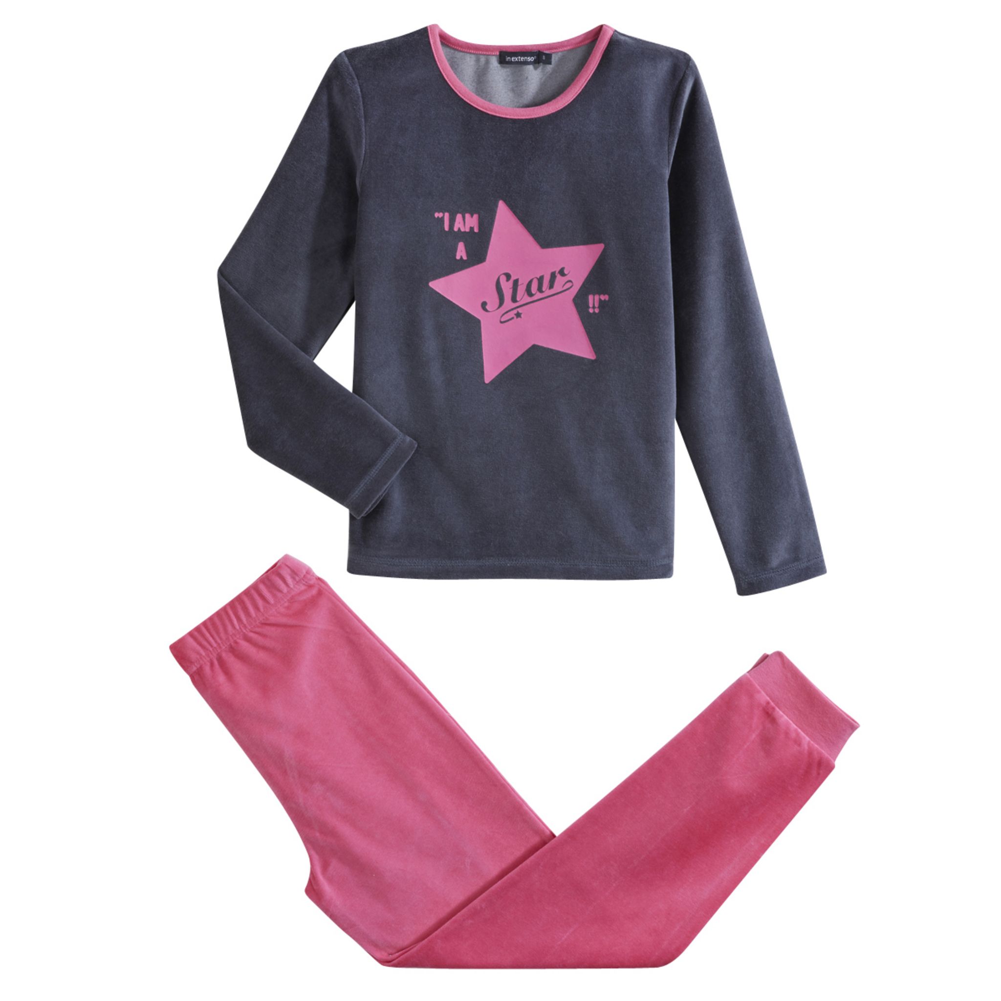 Pyjama En Velours Licorne Pour Fille Vertbaudet - Haut Bicolore, Pantalon à Pois - 75% Coton, 25% Polyester