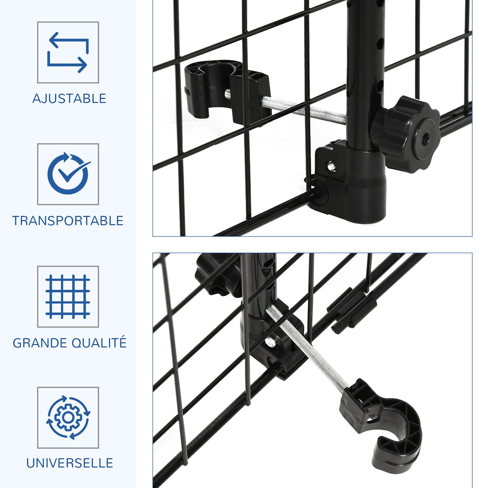 Voir la diapositive 5 : PAWHUT Barrière grille de séparation universelle voiture pour animaux longueur réglable dim. 91-152l x 30h cm kit complet installation inclus noir