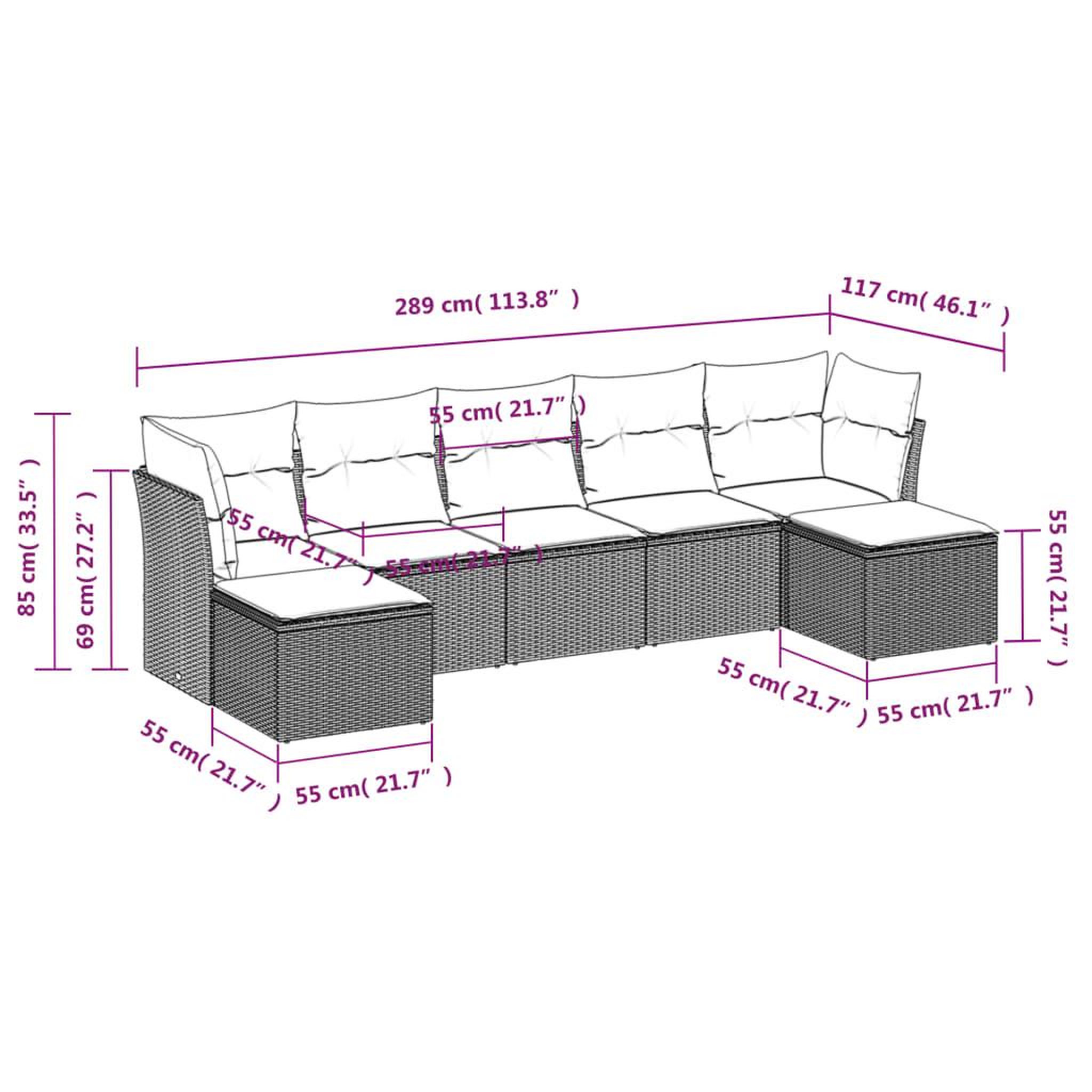 Voir la diapositive 3 : VIDAXL Salon de jardin avec coussins 7 pcs marron resine tressee