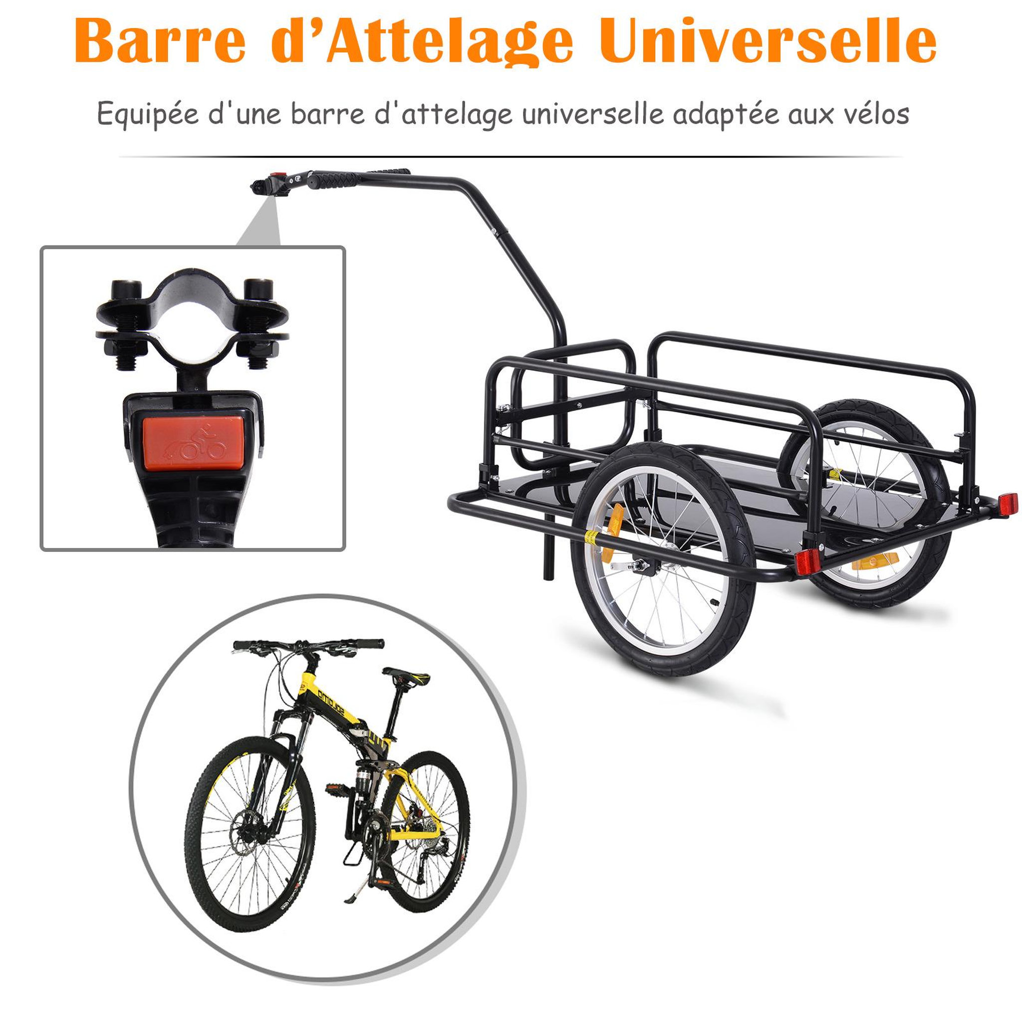 Voir la diapositive 4 : HOMCOM Remorque vélo remorque de transport pour vélo 155l x 71,5l x 77h cm barre d'attelage universelle pliable acier noir