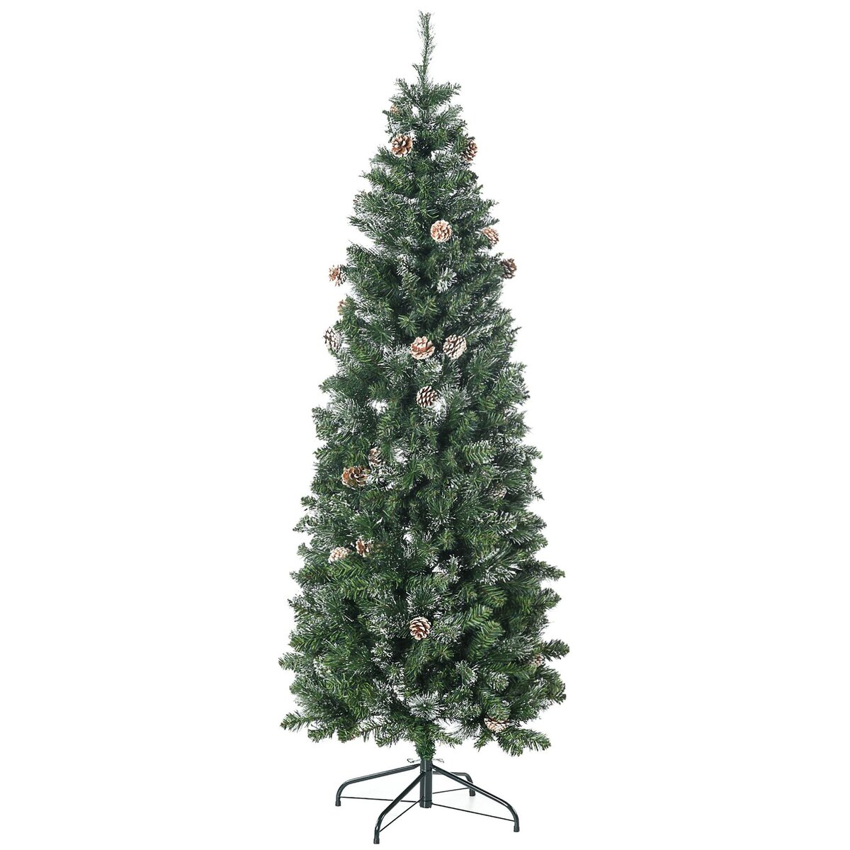 HOMCOM Sapin de Noël artificiel aspect enneigé Ø 65 x 180H cm 37 pommes de pin 618 branches épines imitation Nordmann grand réalisme