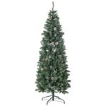 HOMCOM Sapin de Noël artificiel aspect enneigé Ø 65 x 180H cm 37 pommes de pin 618 branches épines imitation Nordmann grand réalisme