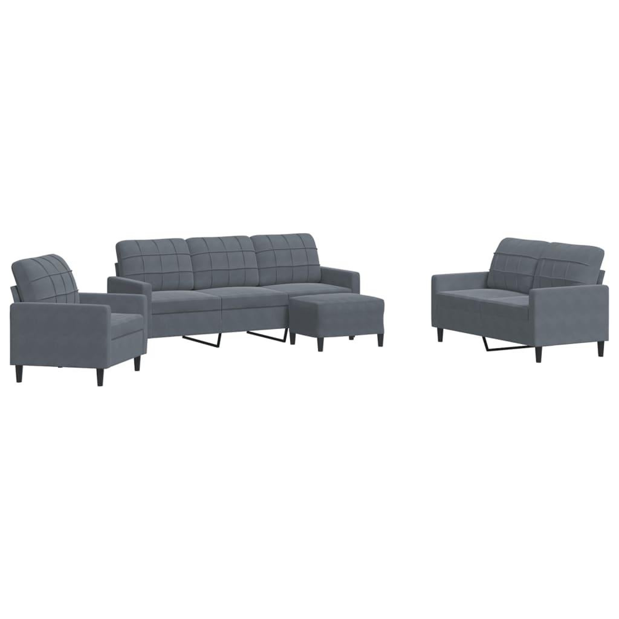 Voir la diapositive 2 : VIDAXL Ensemble de canapes 4 pcs avec coussins Gris fonce Velours