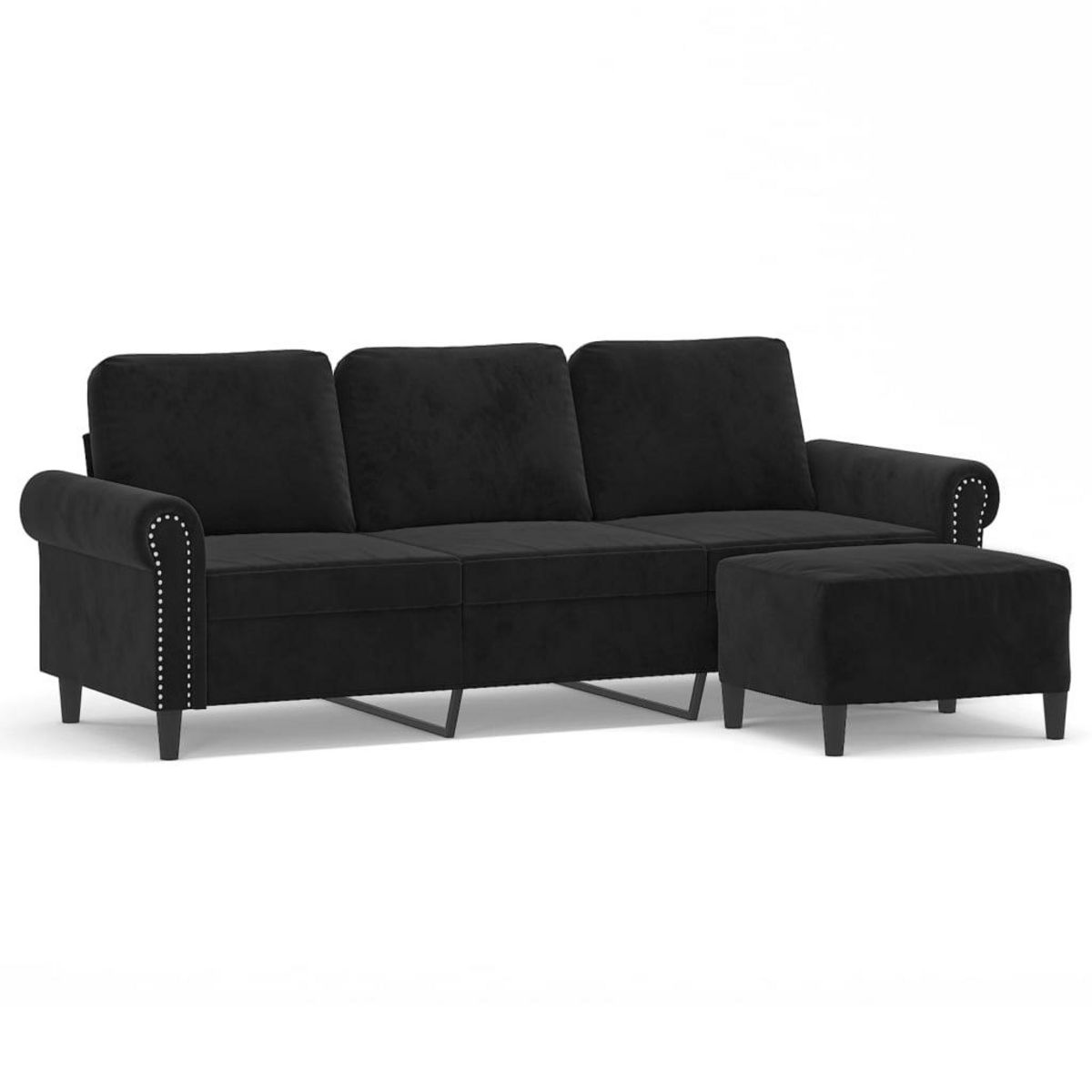 VIDAXL Canape a 3 places avec repose-pieds Noir 180 cm Velours