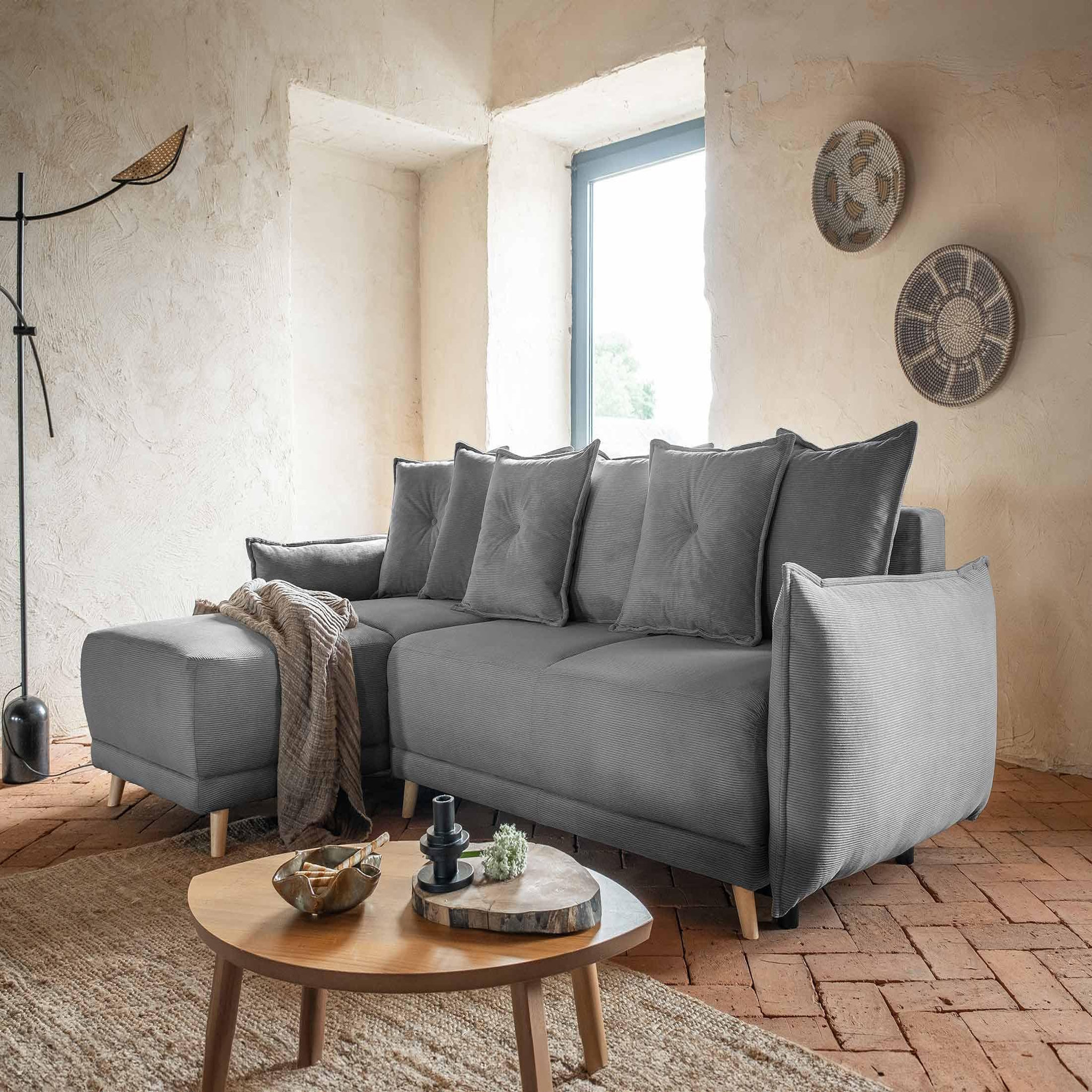 Voir la diapositive 6 : BEST MOBILIER Lena - canapé d'angle réversible 4 places - convertible avec coffre - en velours côtelé