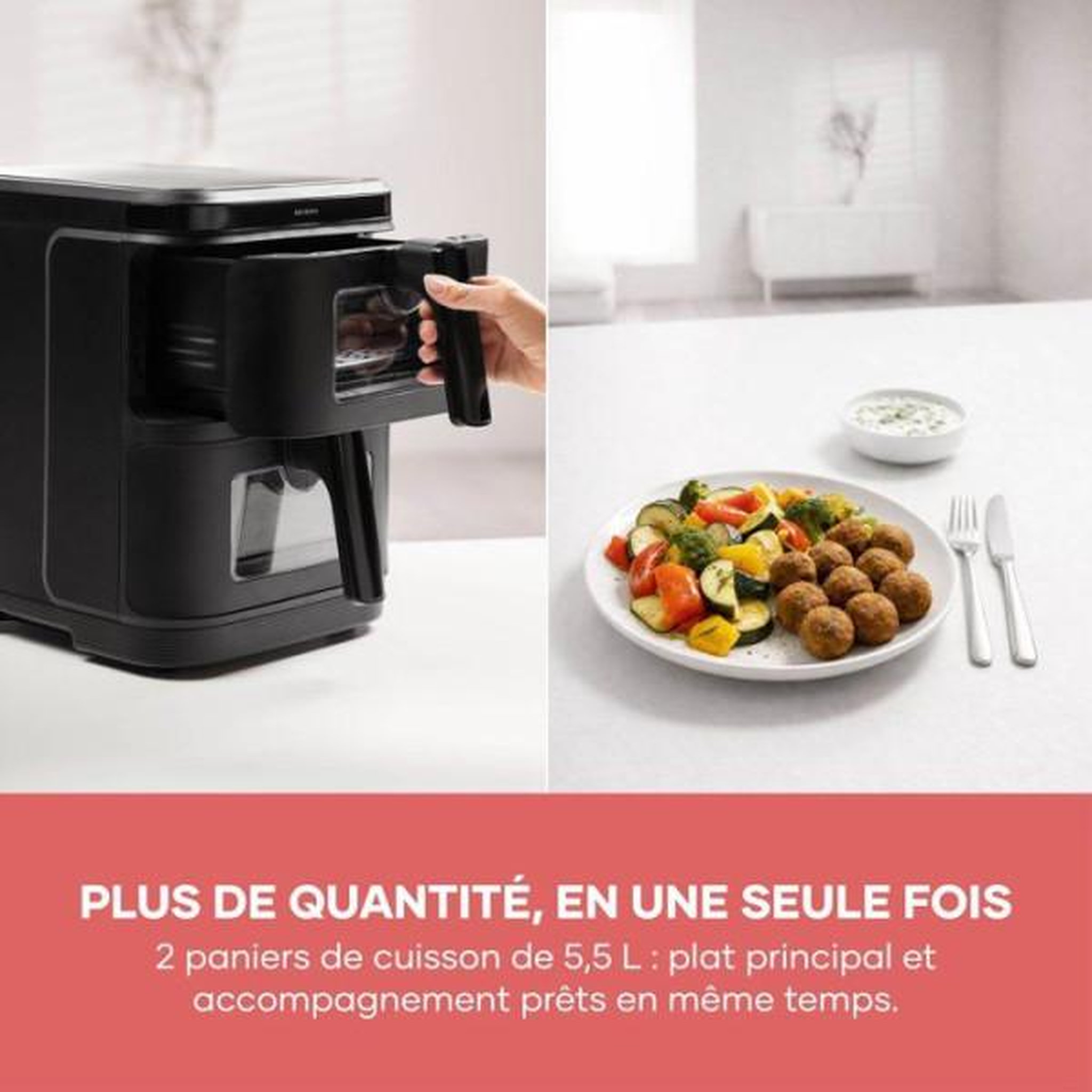 Voir la diapositive 4 : SEVERIN Friteuse sans huile 2x5.5l 2600w noir - FR2468