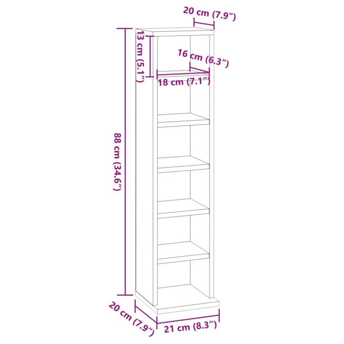 VIDAXL Armoire a CD Blanc brillant 21x20x88 cm Bois d'ingenierie