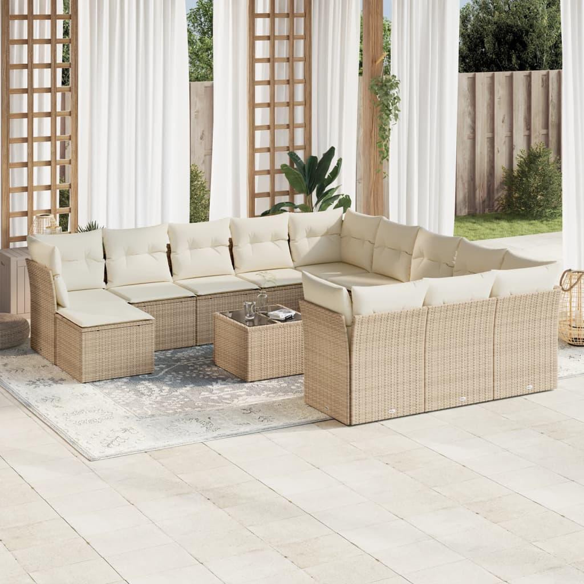 VIDAXL Salon de jardin avec coussins 13 pcs beige resine tressee