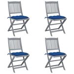 VIDAXL Chaises pliables d'exterieur lot de 4 et coussins Bois d'acacia