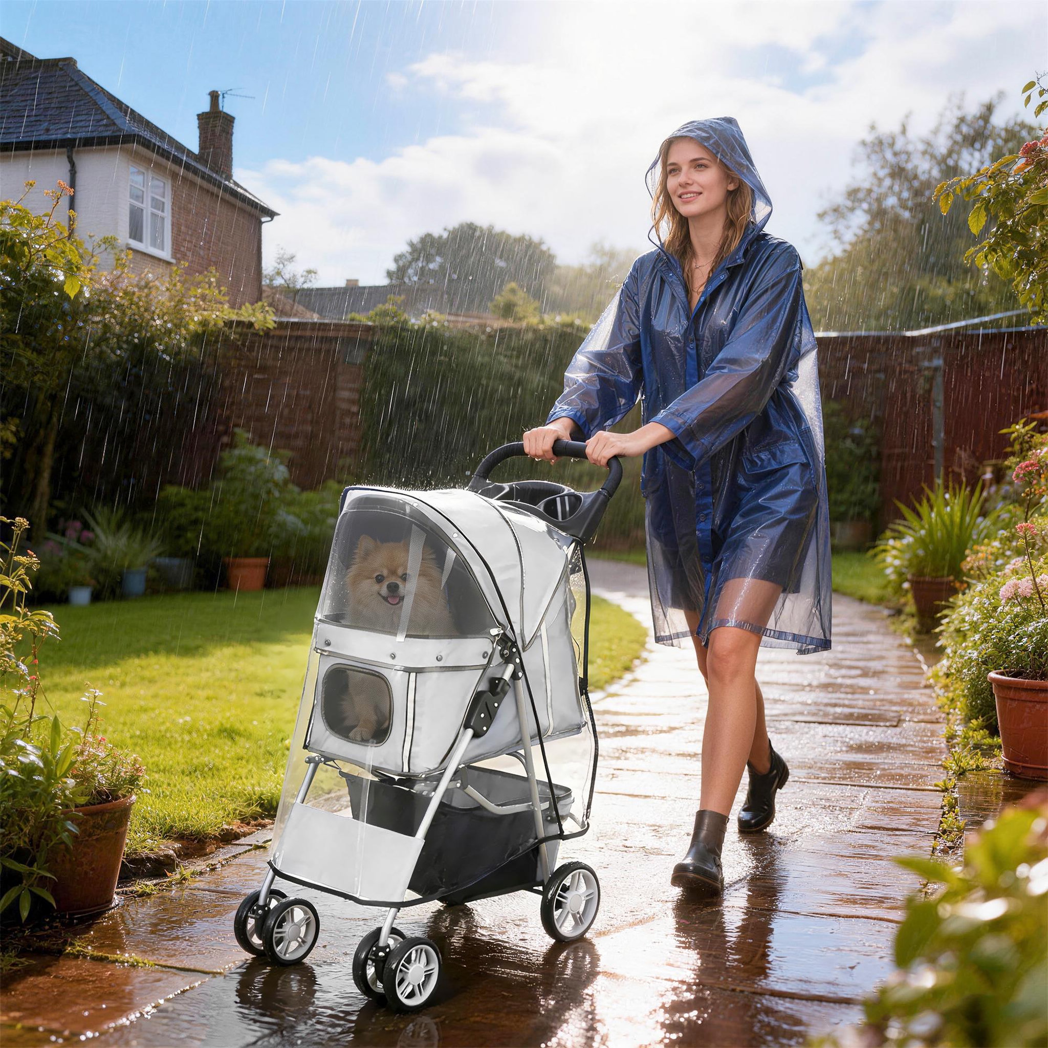 Voir la diapositive 6 : PAWHUT Poussette buggy pliable pour chiens tissu 600d oxford imperméable 4 roues gris