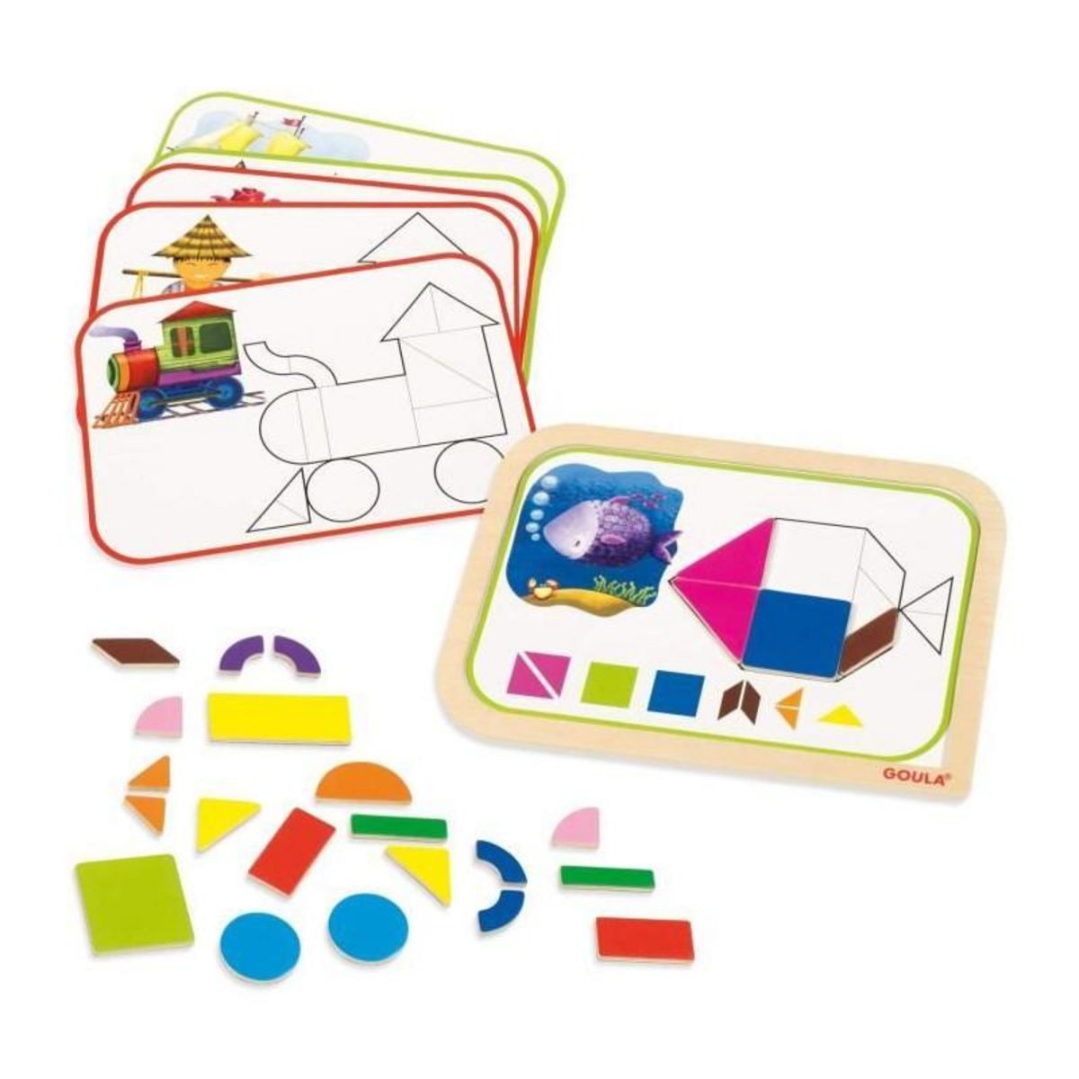 Goula Jeu éducatif - GOULA - Coffret formes magnétiques - 12 activités avec 24 pieces en bois