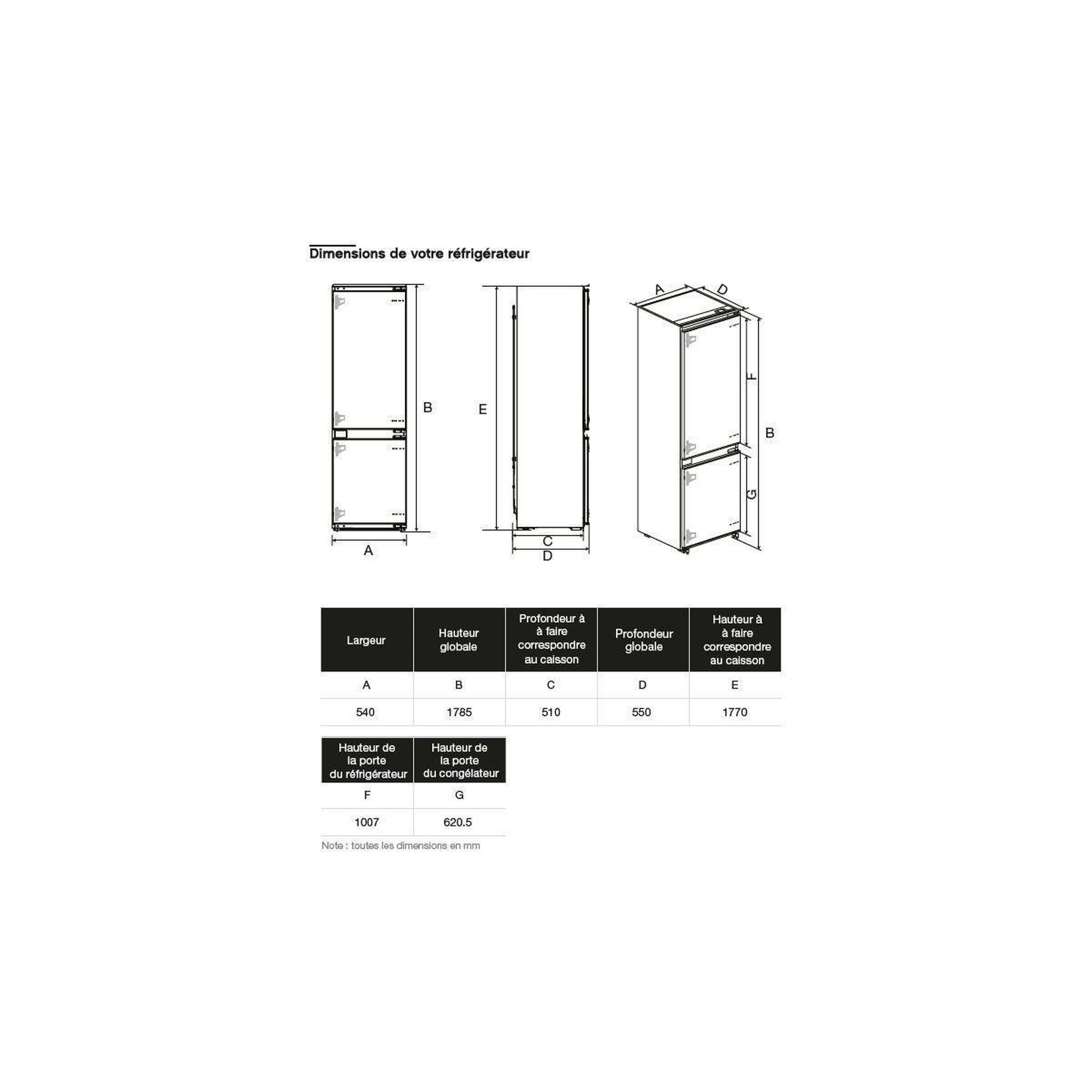 Voir la diapositive 5 : ESSENTIEL B Réfrigérateur combiné encastrable ercvi180-55mi