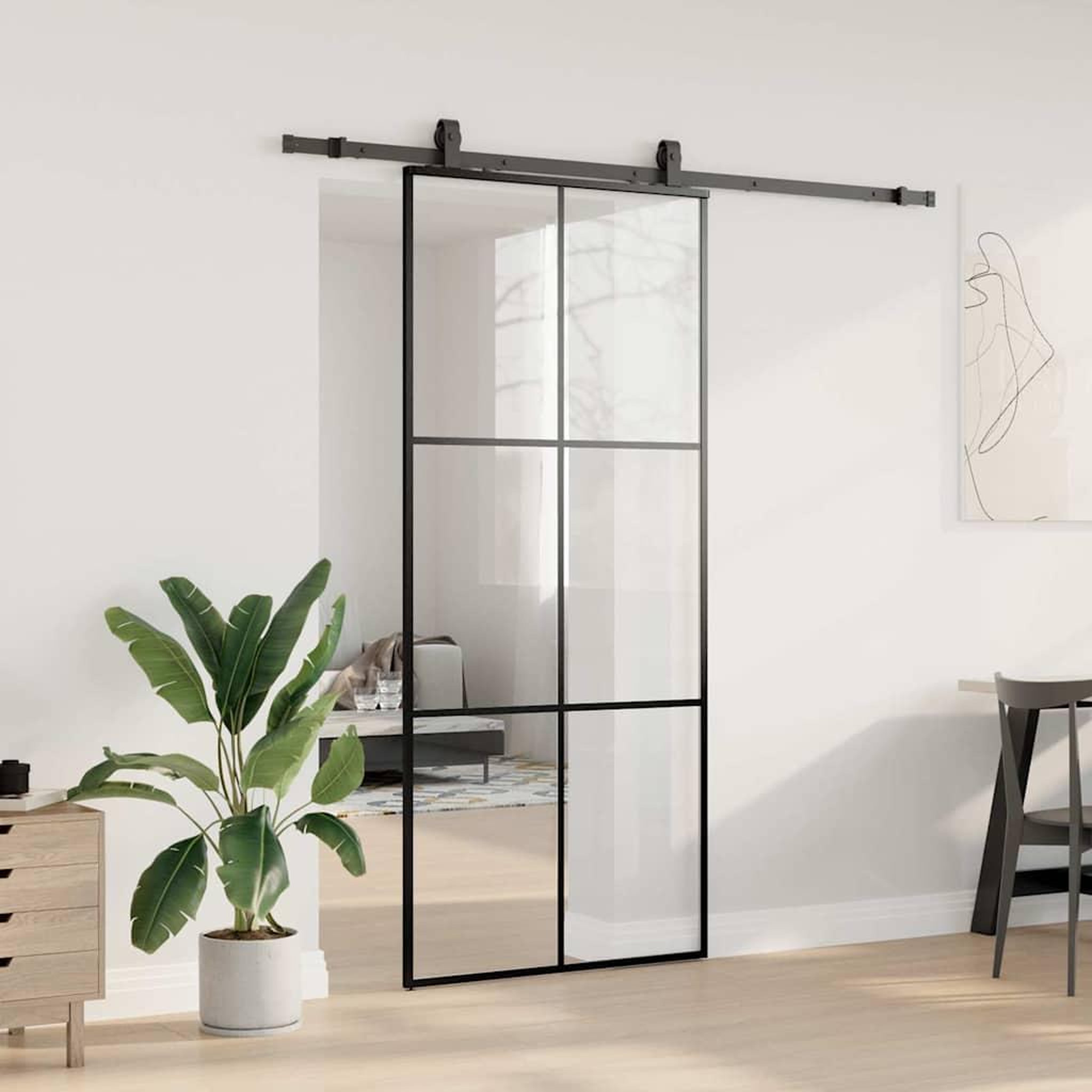 Voir la diapositive 3 : VIDAXL Porte coulissante kit de quincaillerie noir 90x205 cm verre ESG
