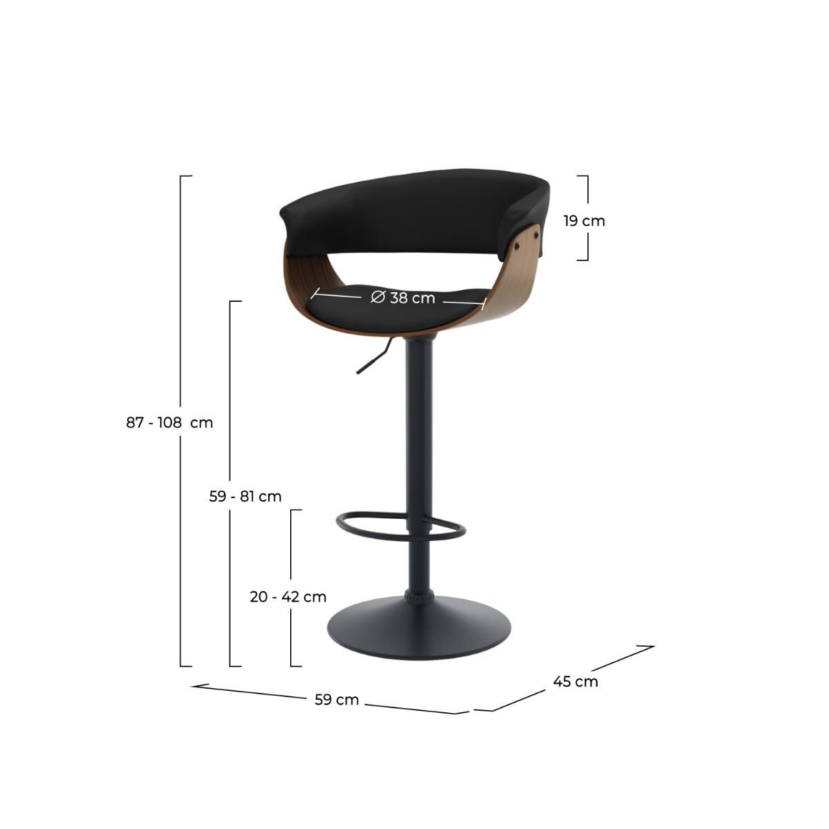 Rendez vous déco Chaise de bar réglable et pivotante 59/81 cm en cuir synthétique noir - Basile
