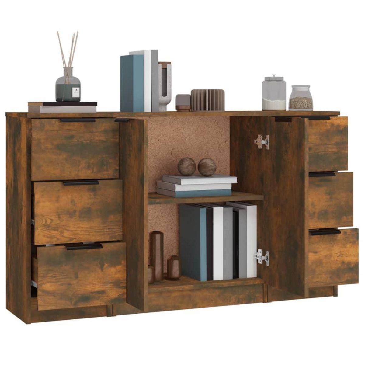 VIDAXL Buffets 3 pcs Chene fume Bois d'ingenierie