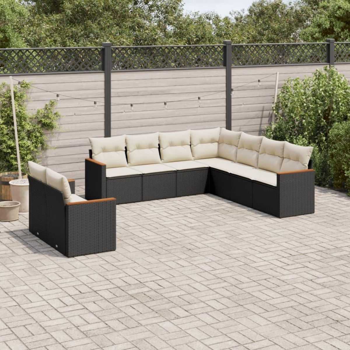 VIDAXL Salon de jardin 9 pcs avec coussins noir resine tressee