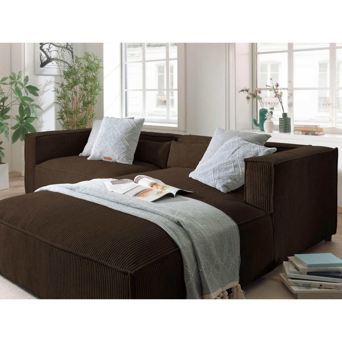 LISA DESIGN Ela - canapé d'angle droit 4 places - en velours côtelé - style contemporain