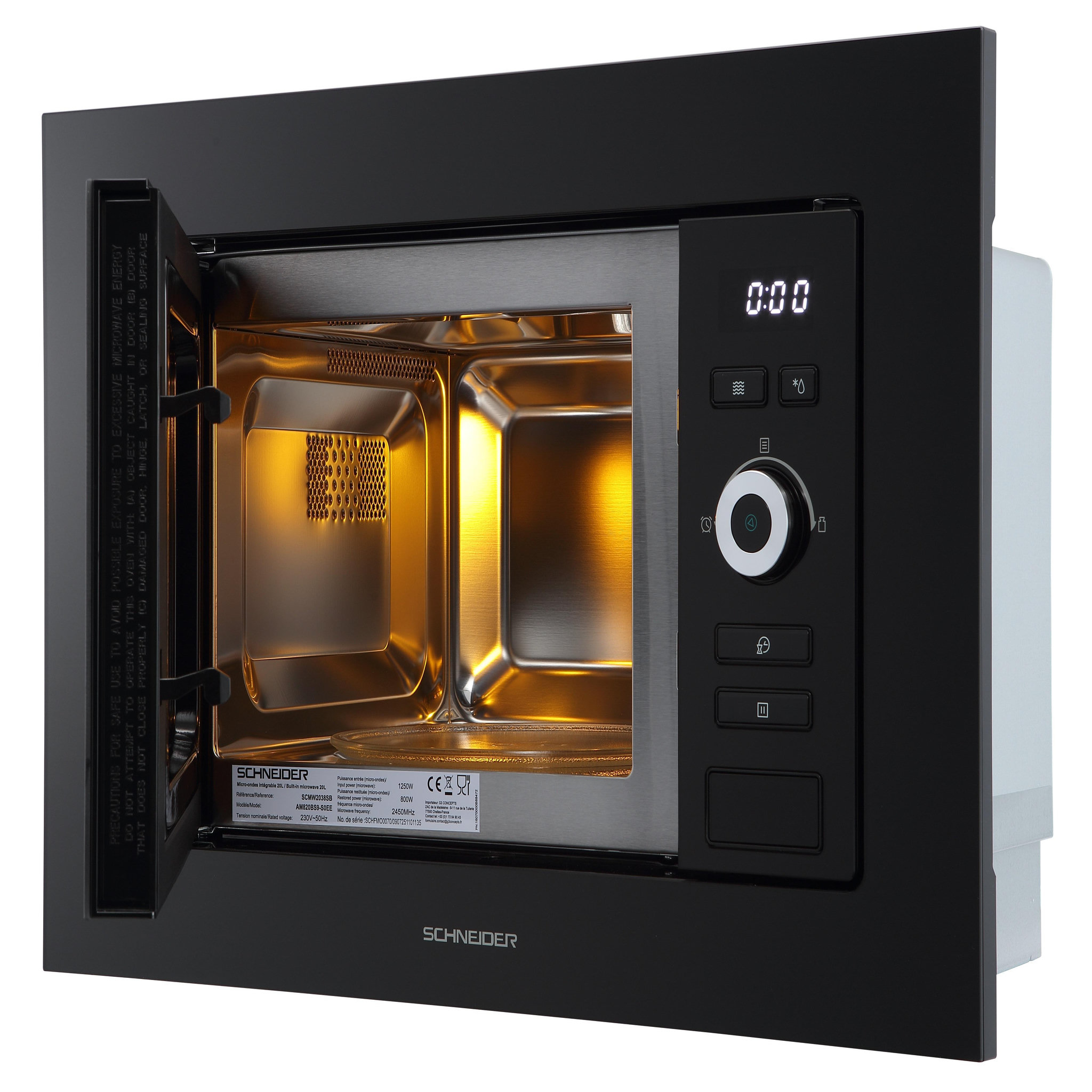 Voir la diapositive 3 : SCHNEIDER Four Micro-ondes faible profondeur 20L Noir - SCMW2038SB