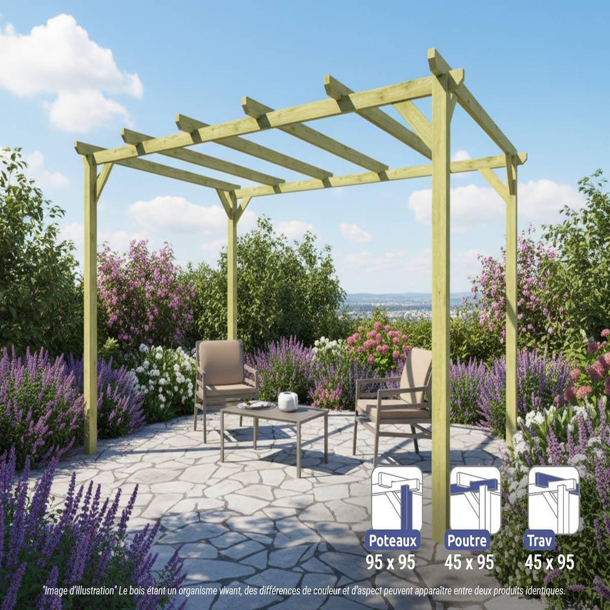 JARDIDECO Pergola massive en bois tours 420 x 300 cm - maderland