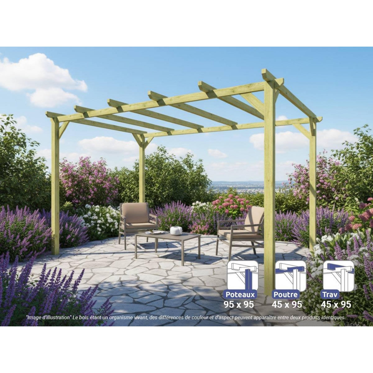 JARDIDECO Pergola massive en bois Tours 420 x 300 cm - Maderland