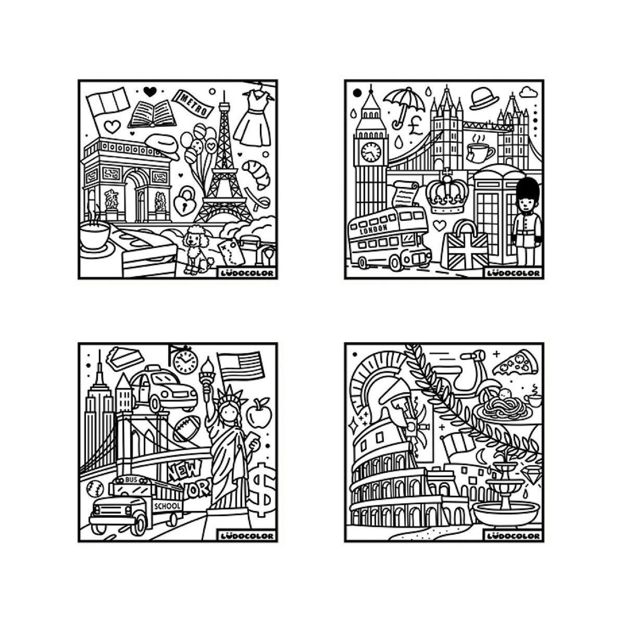 Voir la diapositive 2 : LUDOCOLOR Lot de 4 coloriages velours villes du monde