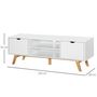 Voir la diapositive 3 : HOMCOM Meuble TV bas sur pied style scandinave 2 portes 2 niches passe-fils panneaux particules MDF blanc bois massif hévéa