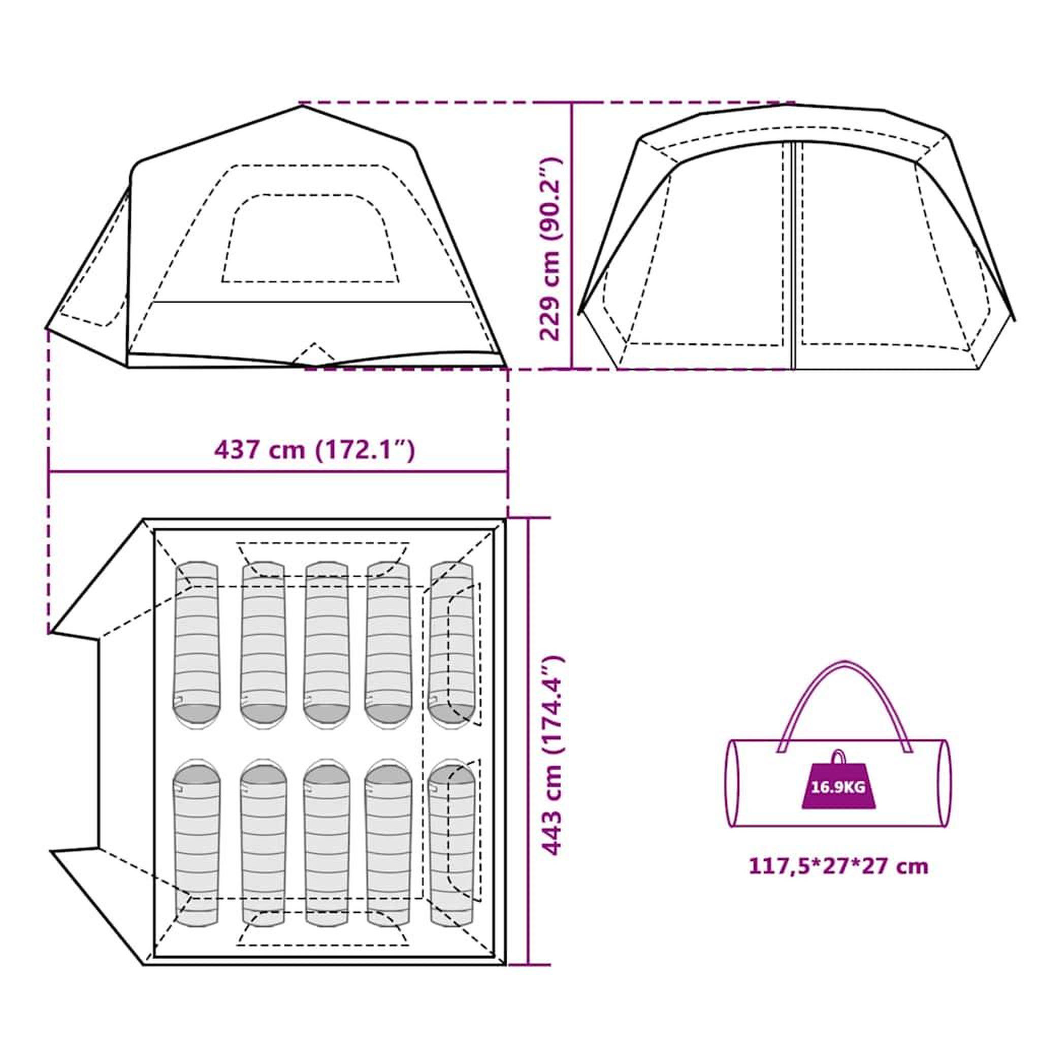 Voir la diapositive 6 : VIDAXL Tente familiale 10 personnes bleu liberation rapide impermeable