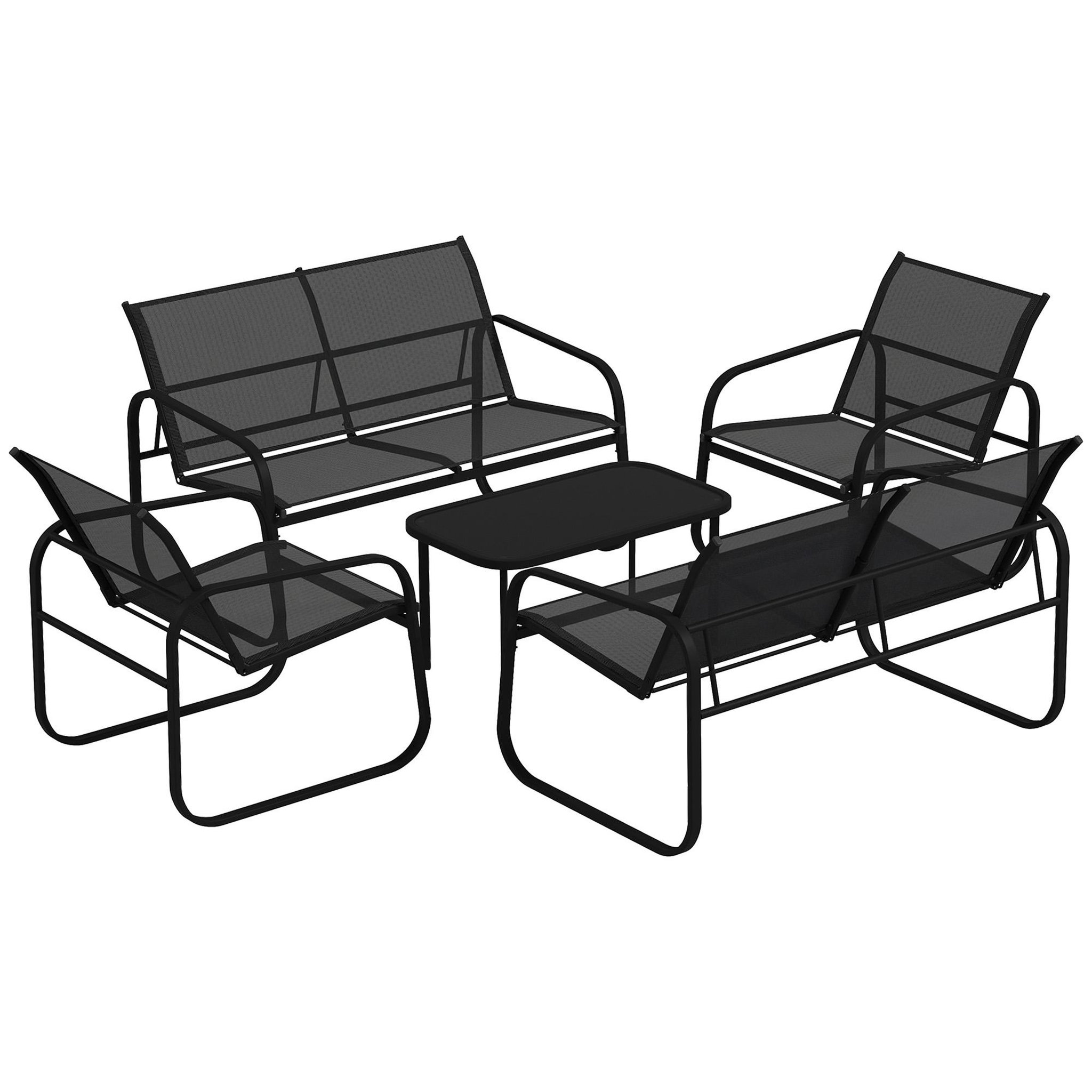 OUTSUNNY Ensemble salon de jardin relax 6 personnes 5 pièces plateau verre trempé acier textilène noir