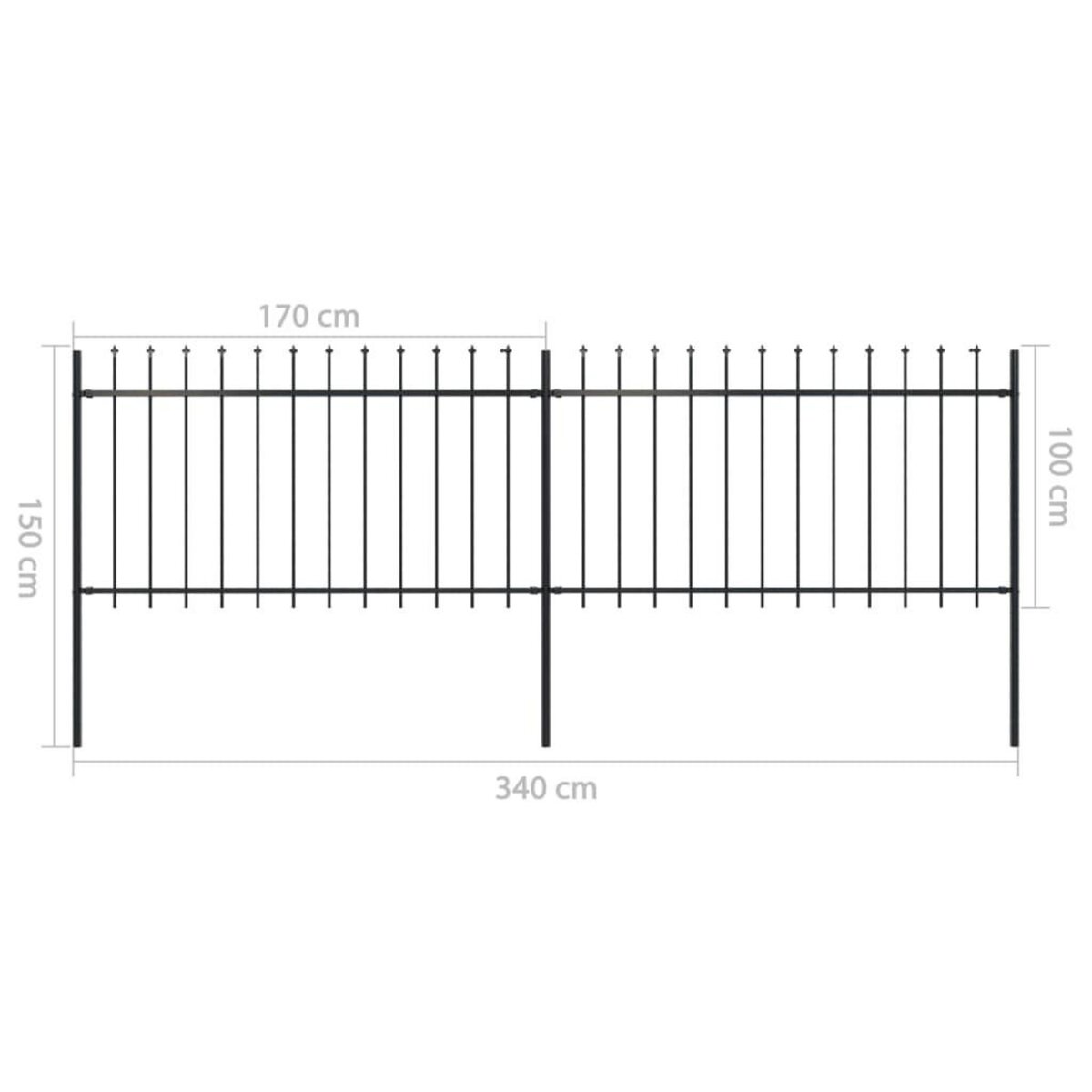 VIDAXL Cloture de jardin avec dessus en lance Acier 3,4 x 1 m Noir