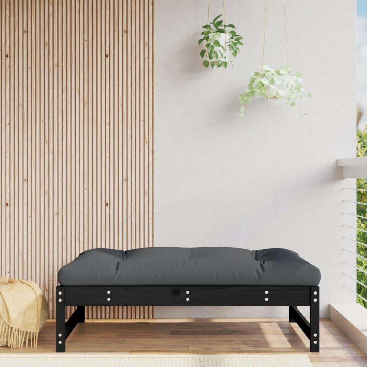 VIDAXL Repose-pied de jardin 120x80 cm noir bois de pin massif