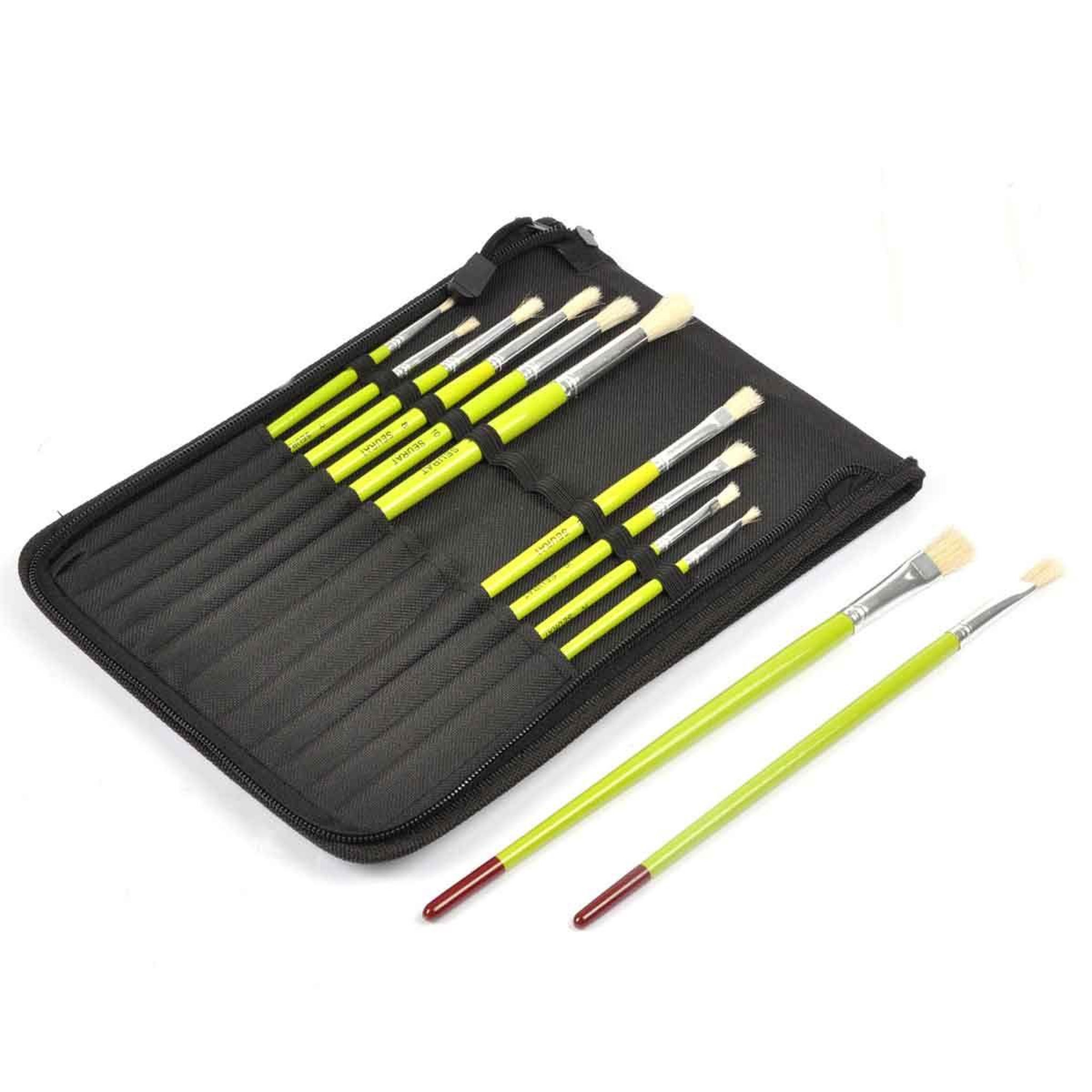 HOMEA Lot de 12 Pinceaux de Peinture  Pochette  Noir & Vert