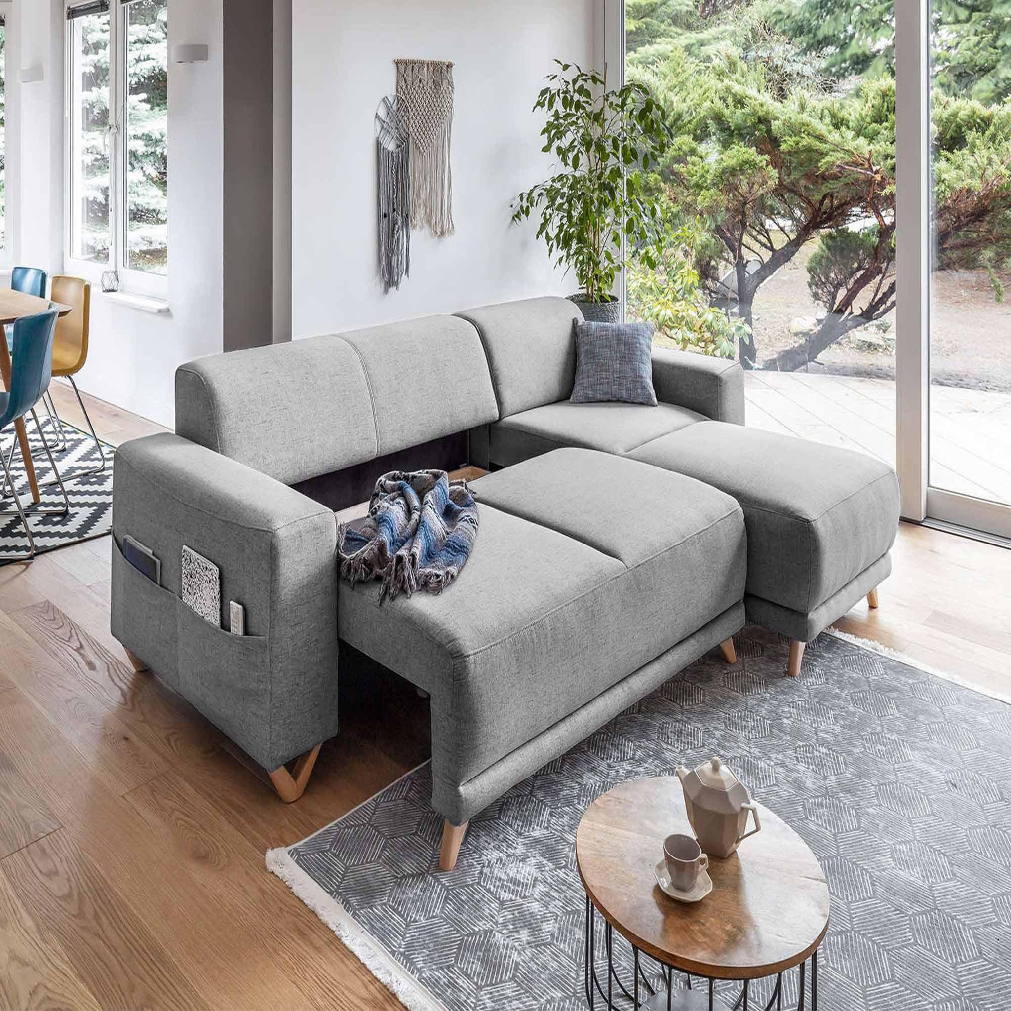Voir la diapositive 3 : BEST MOBILIER Bella - canapé d'angle réversible convertible - avec coffre - 4 places - tissu