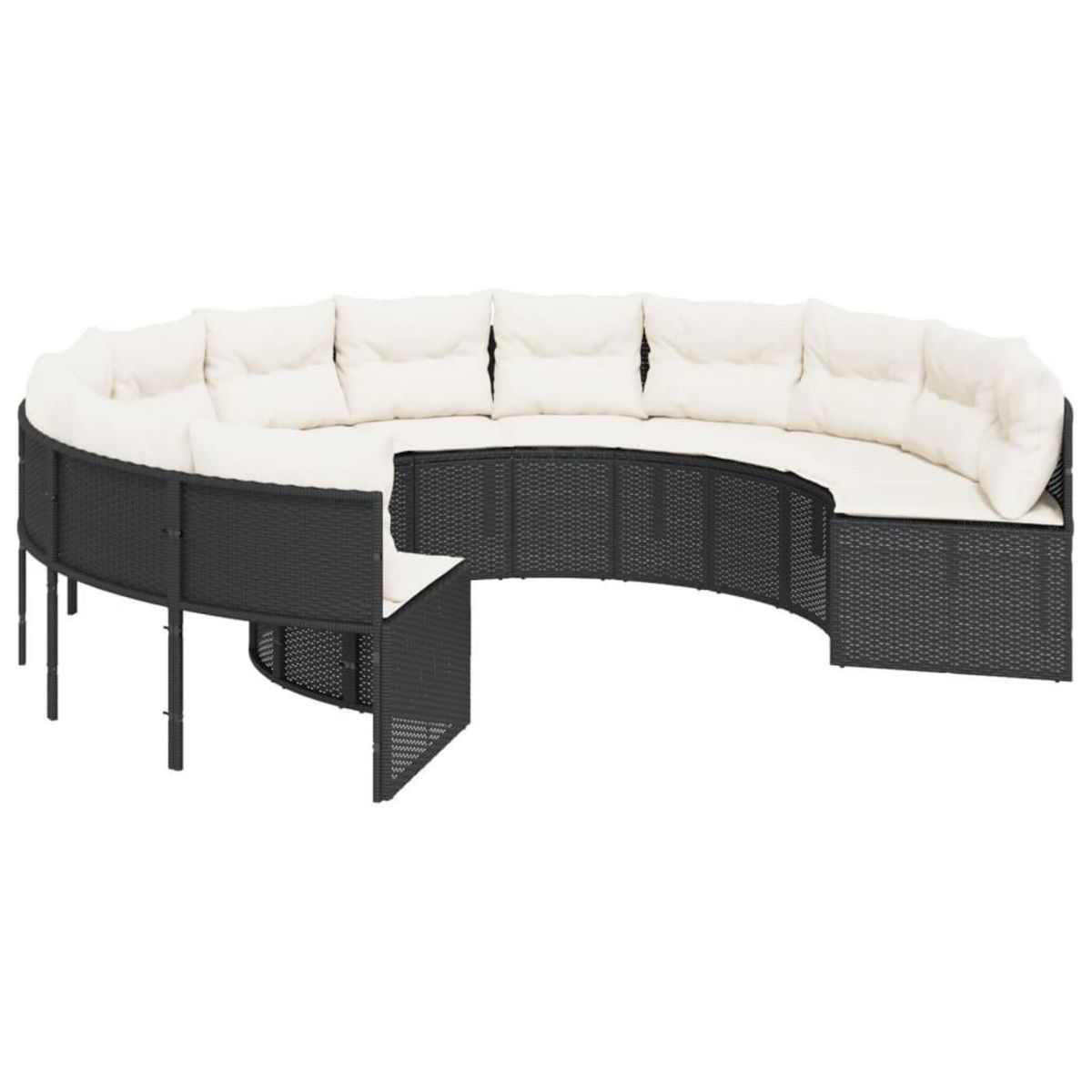 VIDAXL Canape de jardin avec table coussins rond noir resine tressee