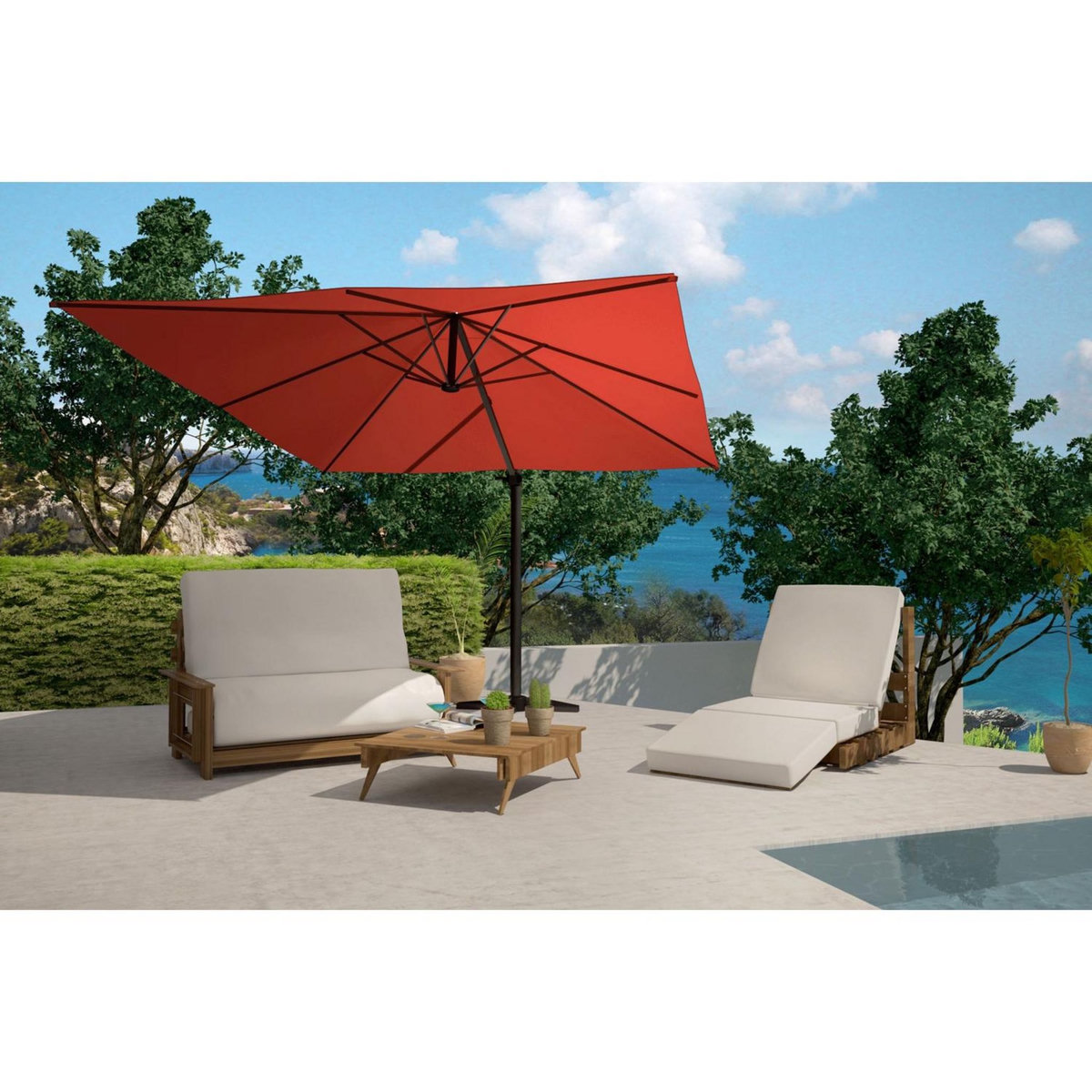 CONCEPT USINE Bundle parasol 3x4m déporté rotatif terracotta + housse CESARE
