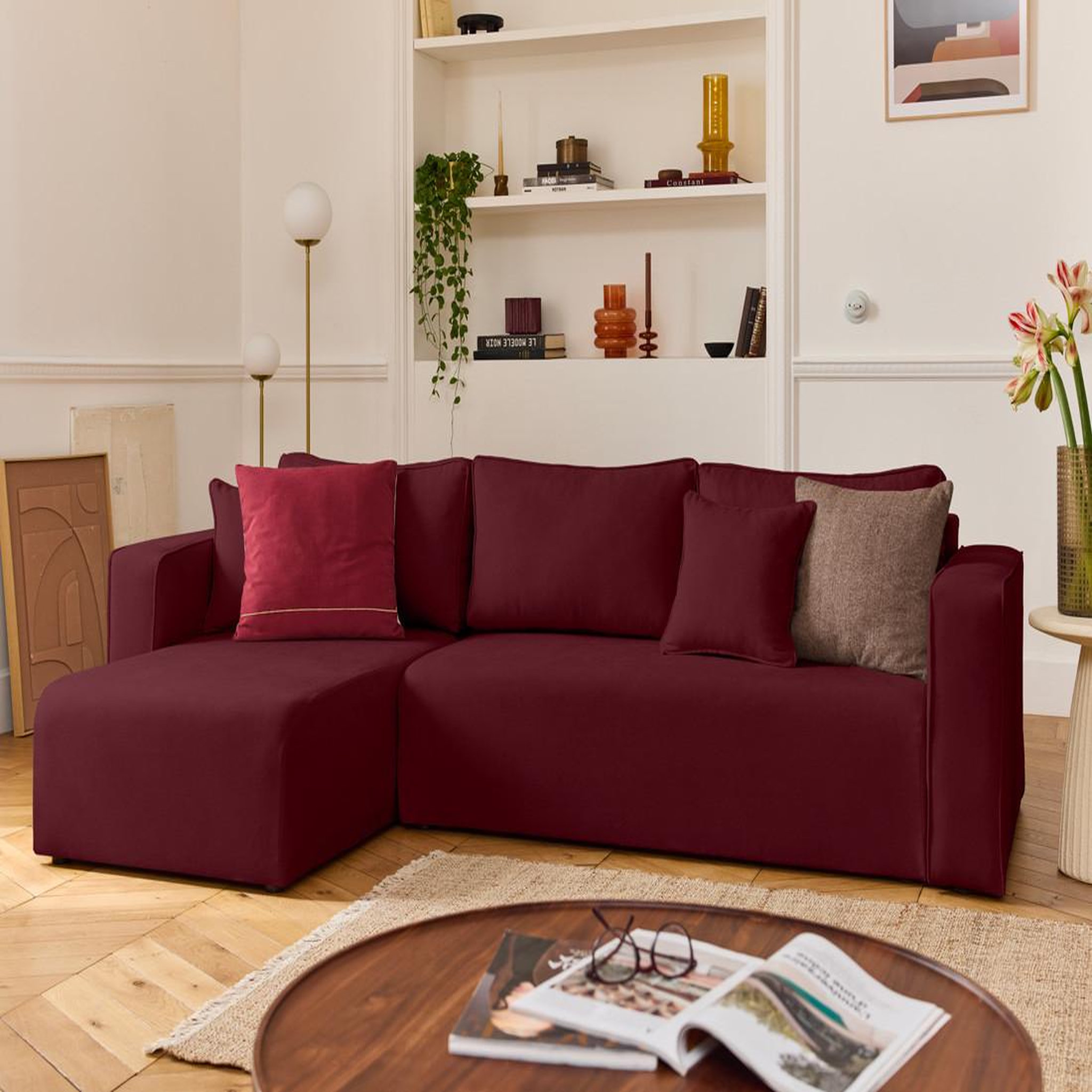 Voir la diapositive 1 : BEST MOBILIER Topaze - canapé d'angle déhoussable réversible 4 places en tissu
