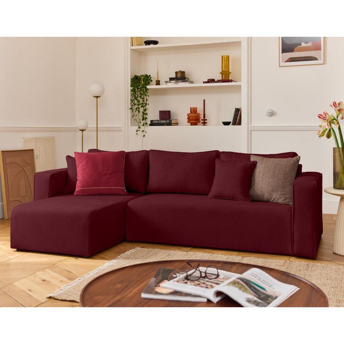 BEST MOBILIER Topaze - canapé d'angle déhoussable réversible 4 places en tissu