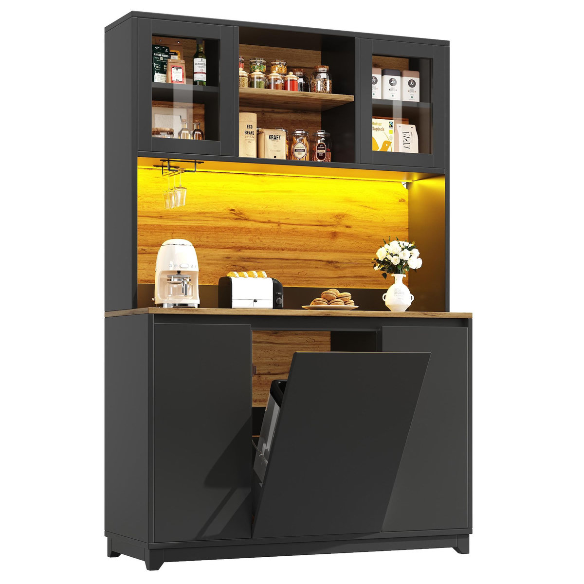 MERAX Buffet de cuisine 5 portes - 120 cm noir led mdf
