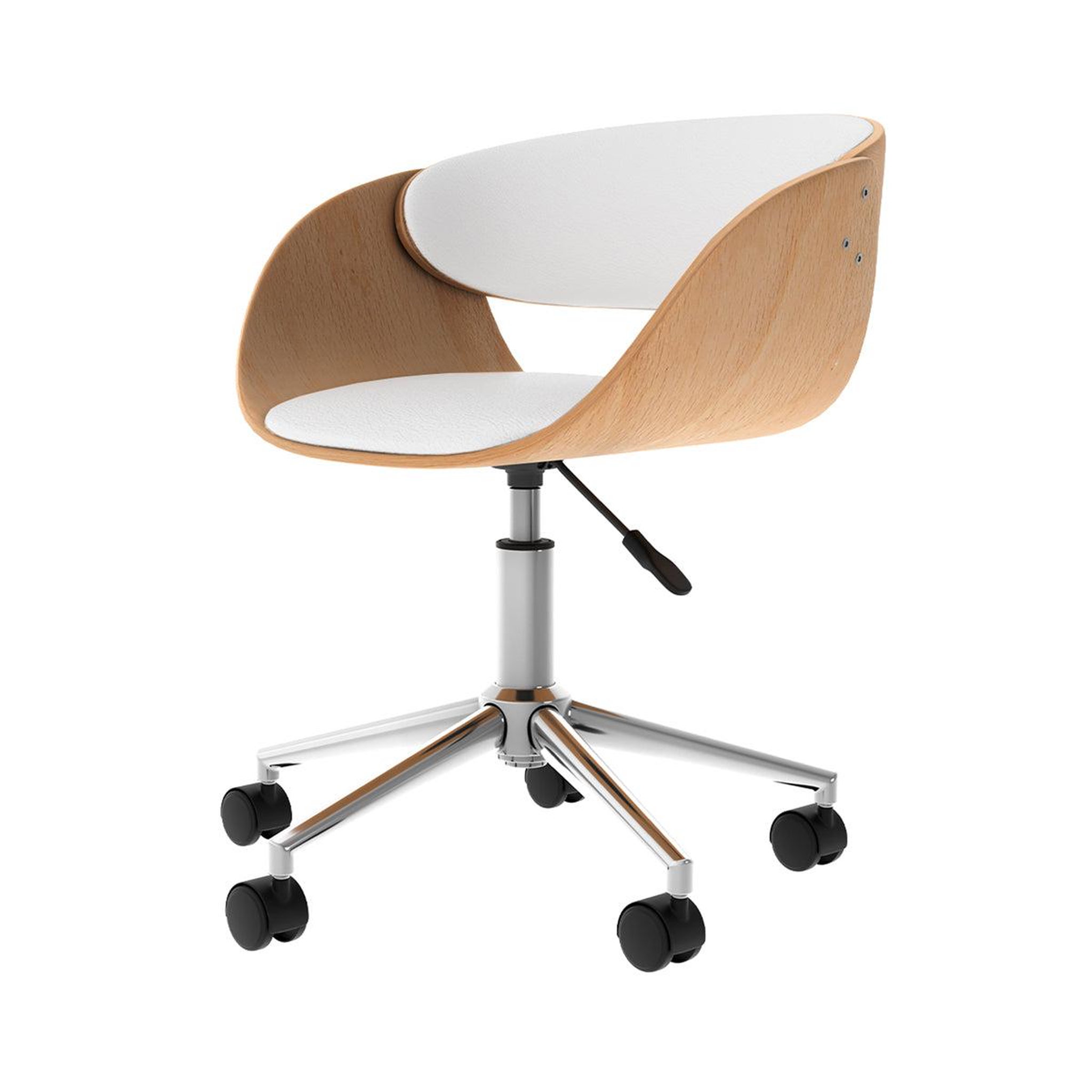 MAISON PAVANE Chaise de bureau pivotante sur roulettes en bois et PU blanc-Adelmar