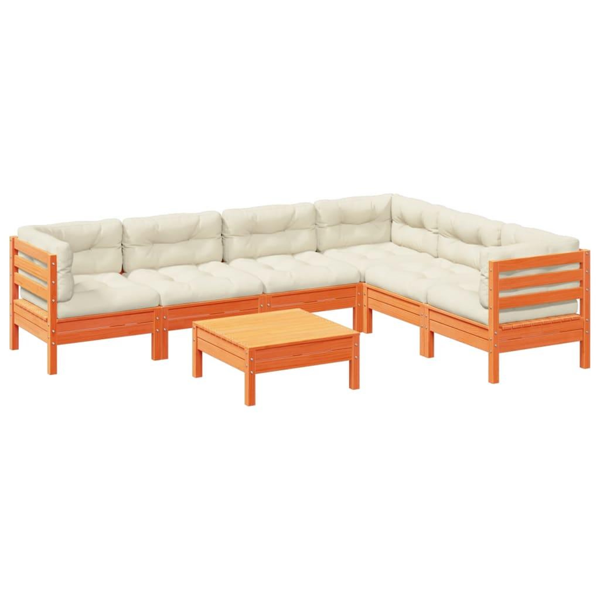 Voir la diapositive 2 : VIDAXL Salon de jardin 7 pcs avec coussins cire marron bois pin massif
