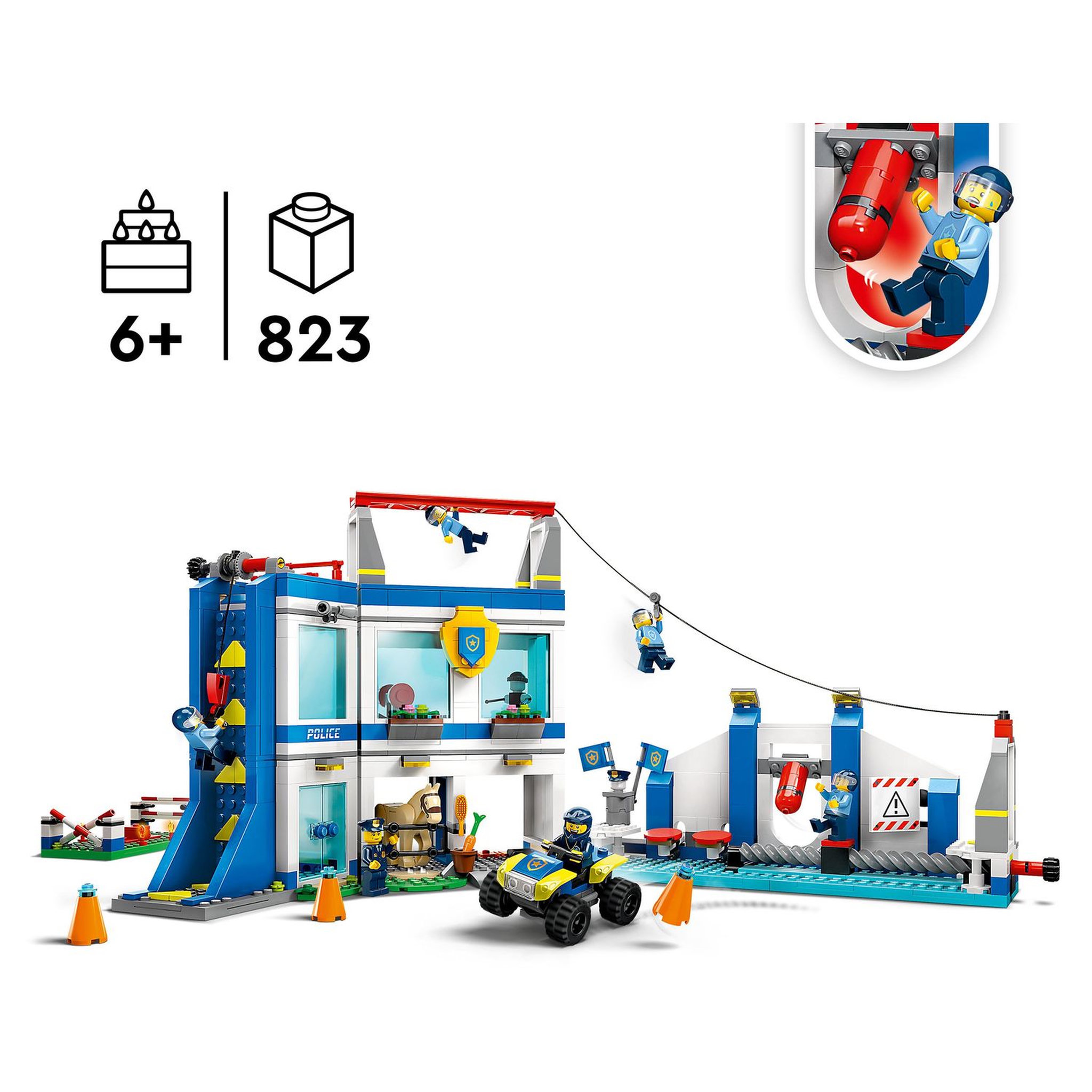 Voir la diapositive 4 : LEGO City 60372 Le centre d'entrainement de la police, avec Course d'Obstacle, Figurine de Cheval, Jouet Voiture, et Minifigurines Policiers, Enfants 6 Ans